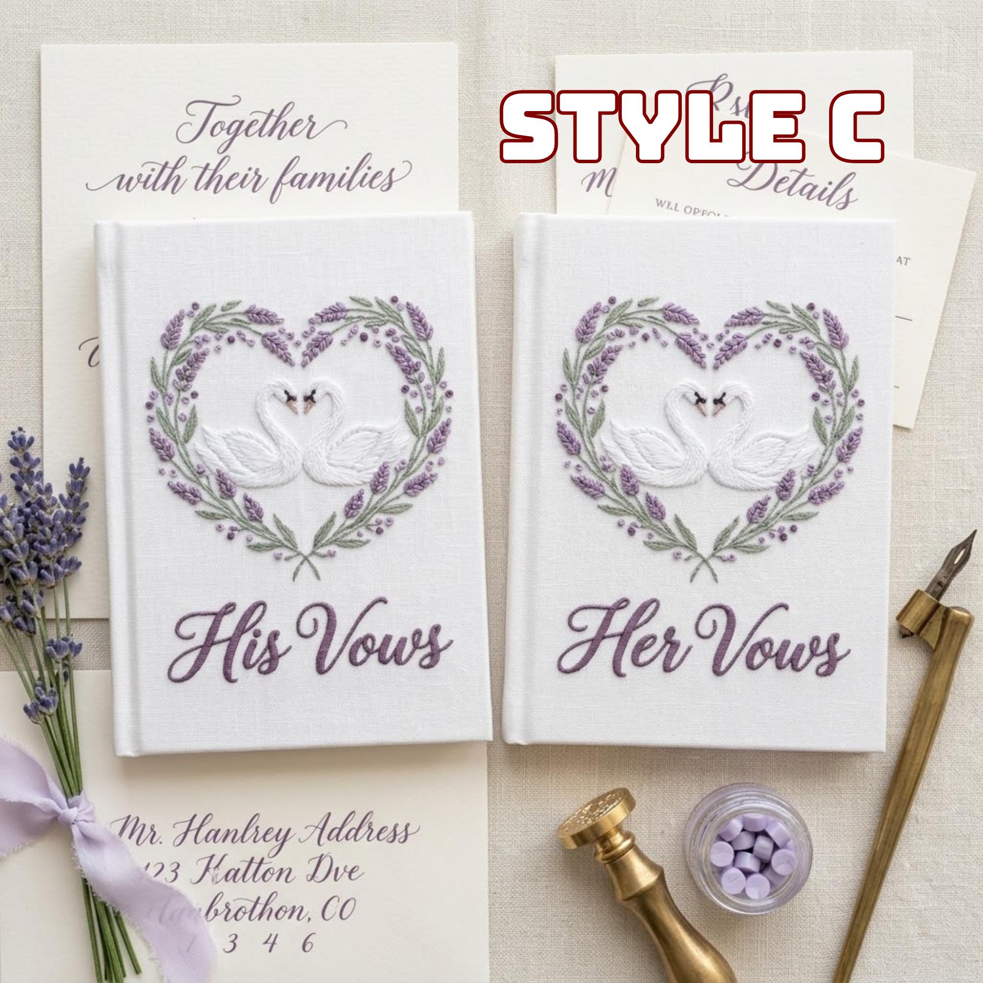 Handmade Embroidered Lavender Wedding Vow Books with Custom Floral His and Her Books for Bride and Groom Gift for Couples - photo 5