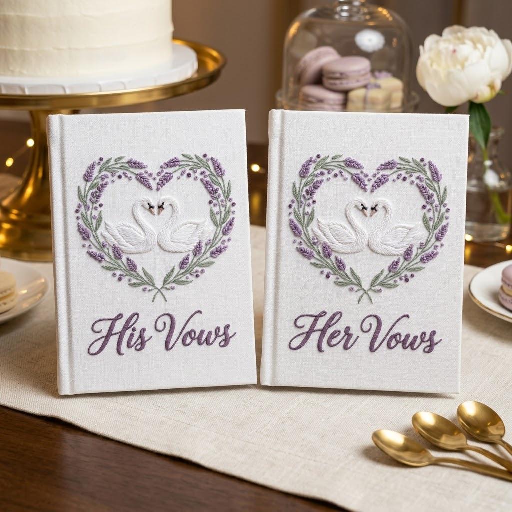 Handmade Embroidered Lavender Wedding Vow Books with Custom Floral His and Her Books for Bride and Groom Gift for Couples - photo 12