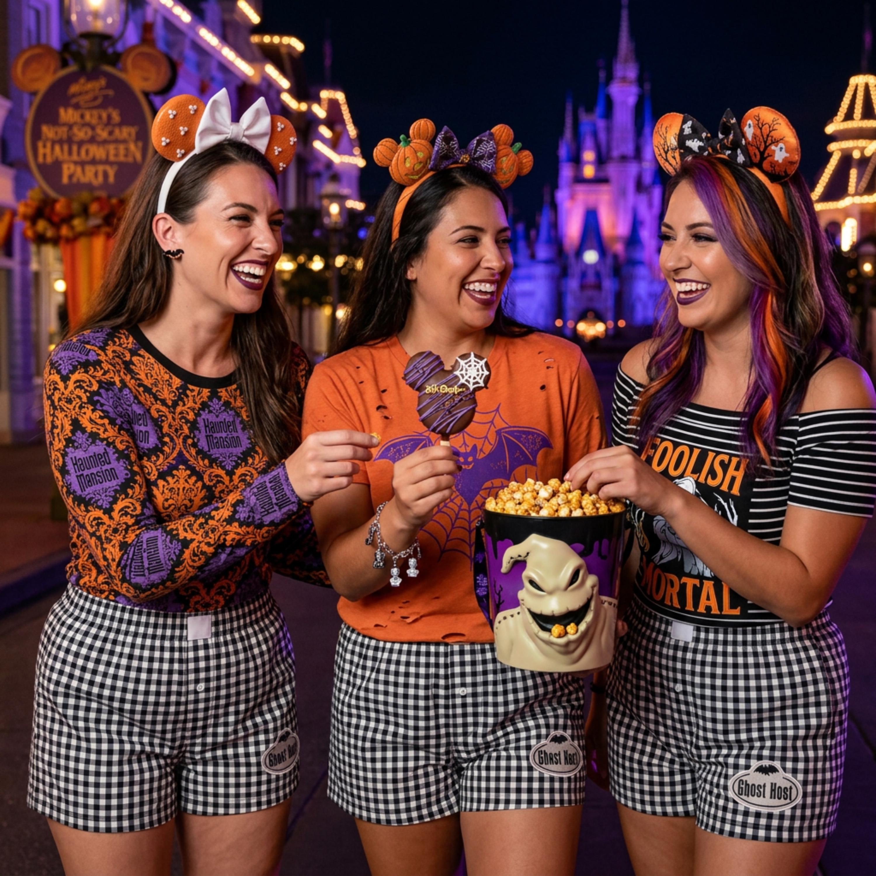 Adorable Disney Inspired Ghost Host Halloween Embroidered Gingham Shorts for Spooky Season Park Day Outfits - photo 3