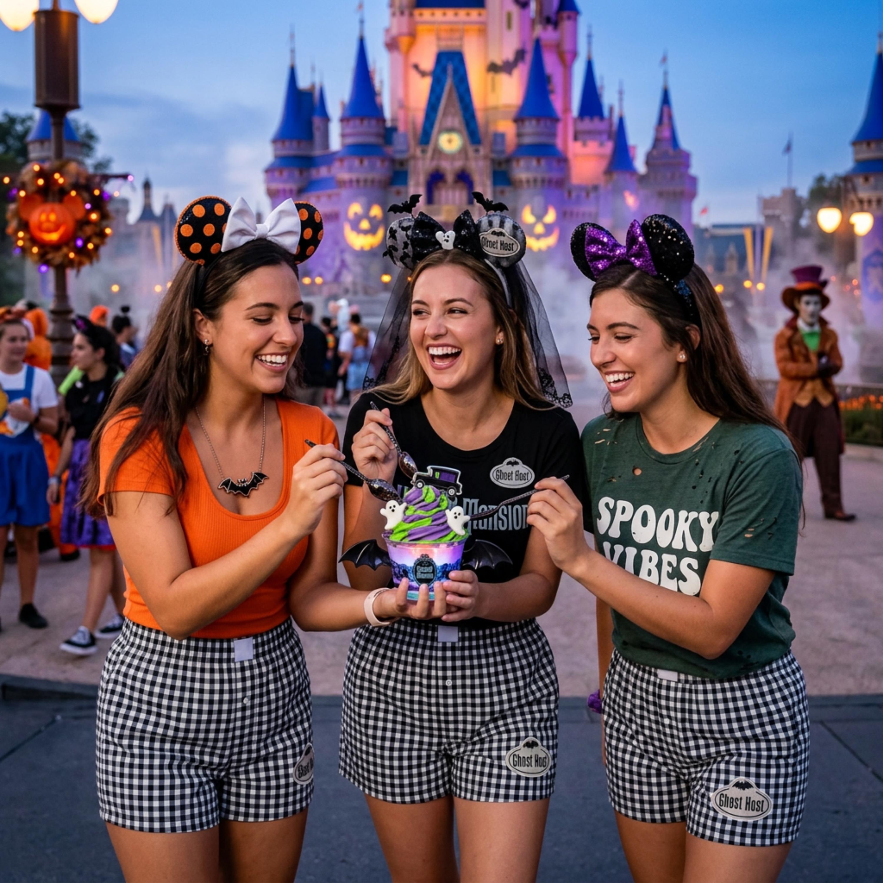 Adorable Disney Inspired Ghost Host Halloween Embroidered Gingham Shorts for Spooky Season Park Day Outfits - photo 4