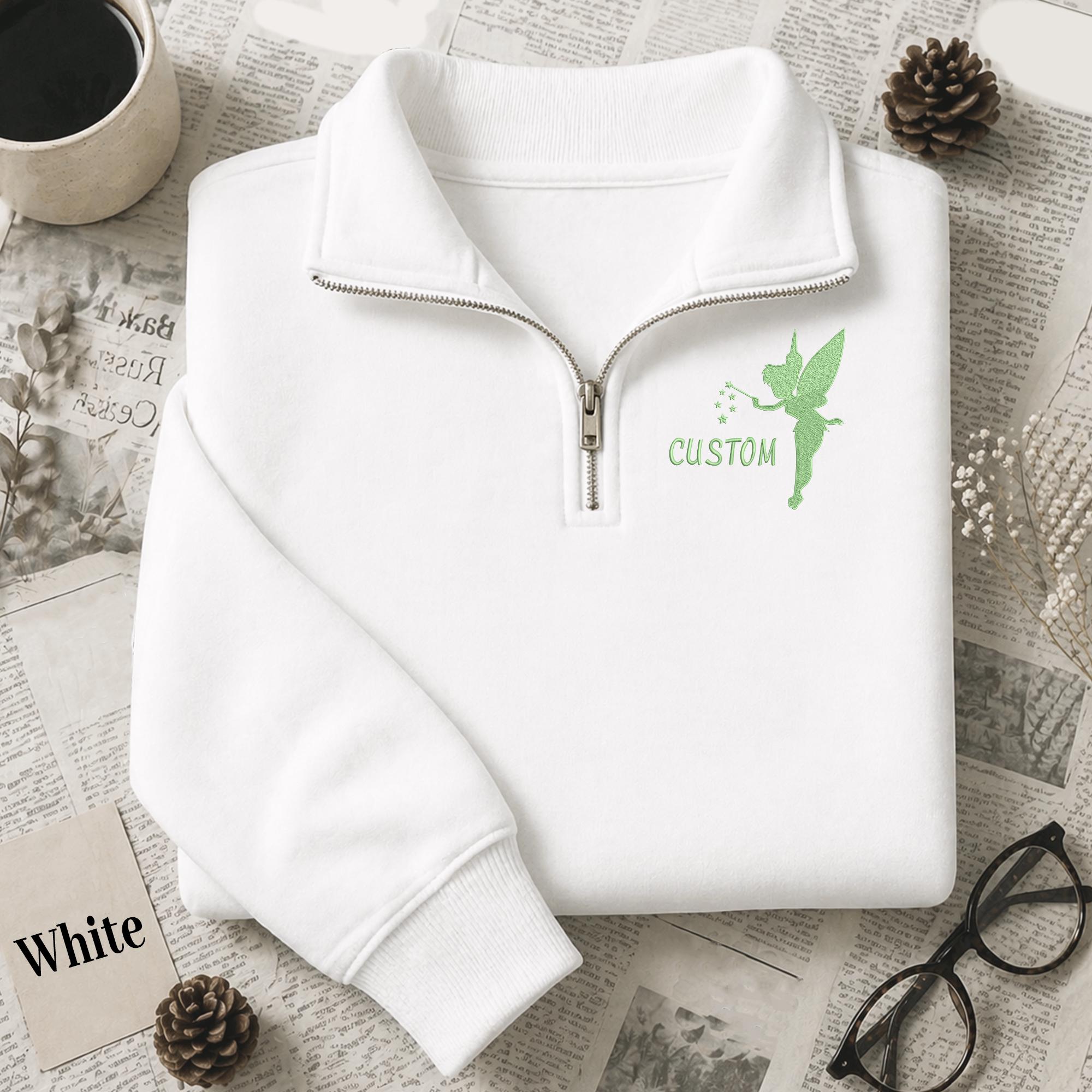 Personalized Tinker Bell Embroidered Quarter Zip Sweatshirt with Custom Name – Cute Magical Disney Fairy Pullover Sweater - photo 2