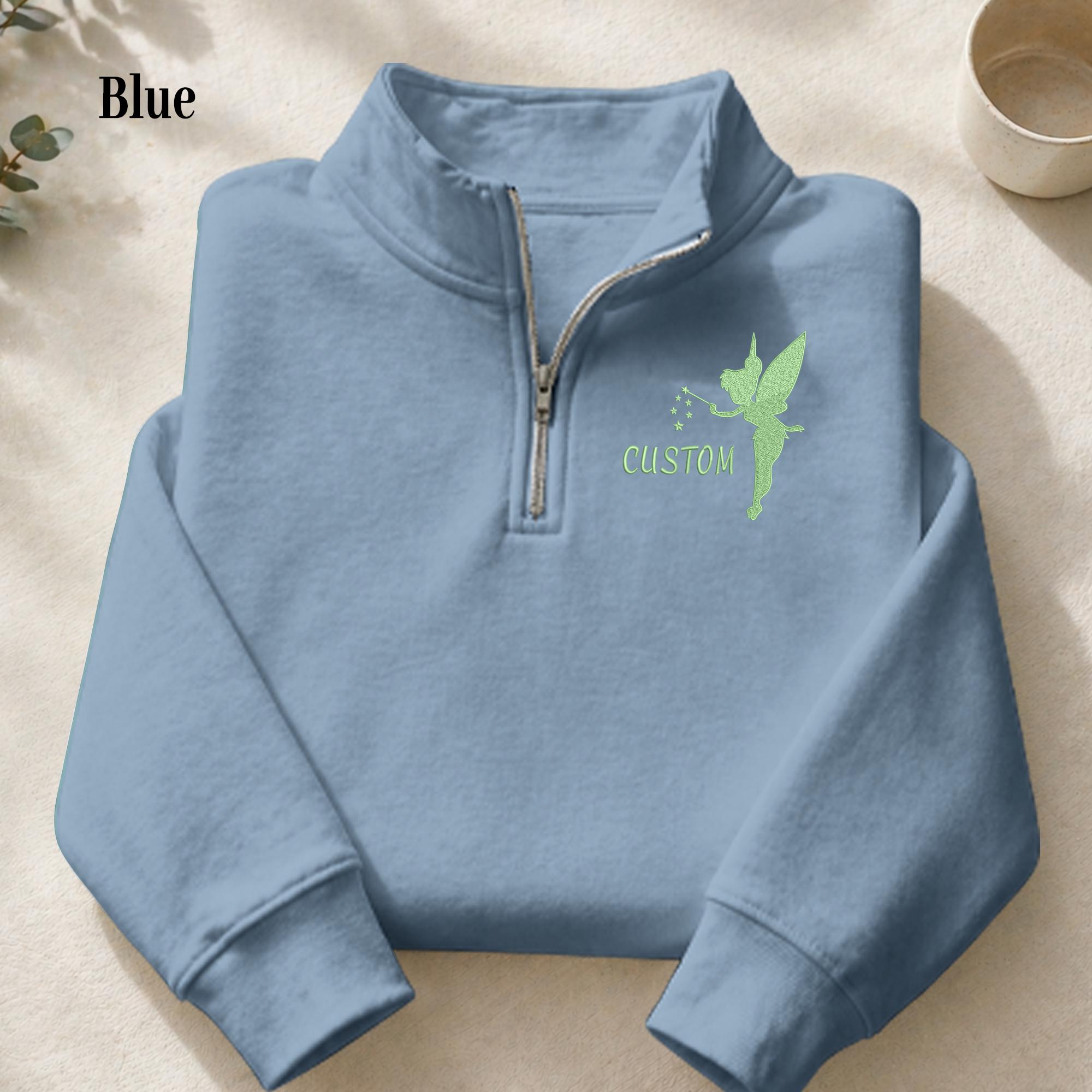 Personalized Tinker Bell Embroidered Quarter Zip Sweatshirt with Custom Name – Cute Magical Disney Fairy Pullover Sweater - photo 3