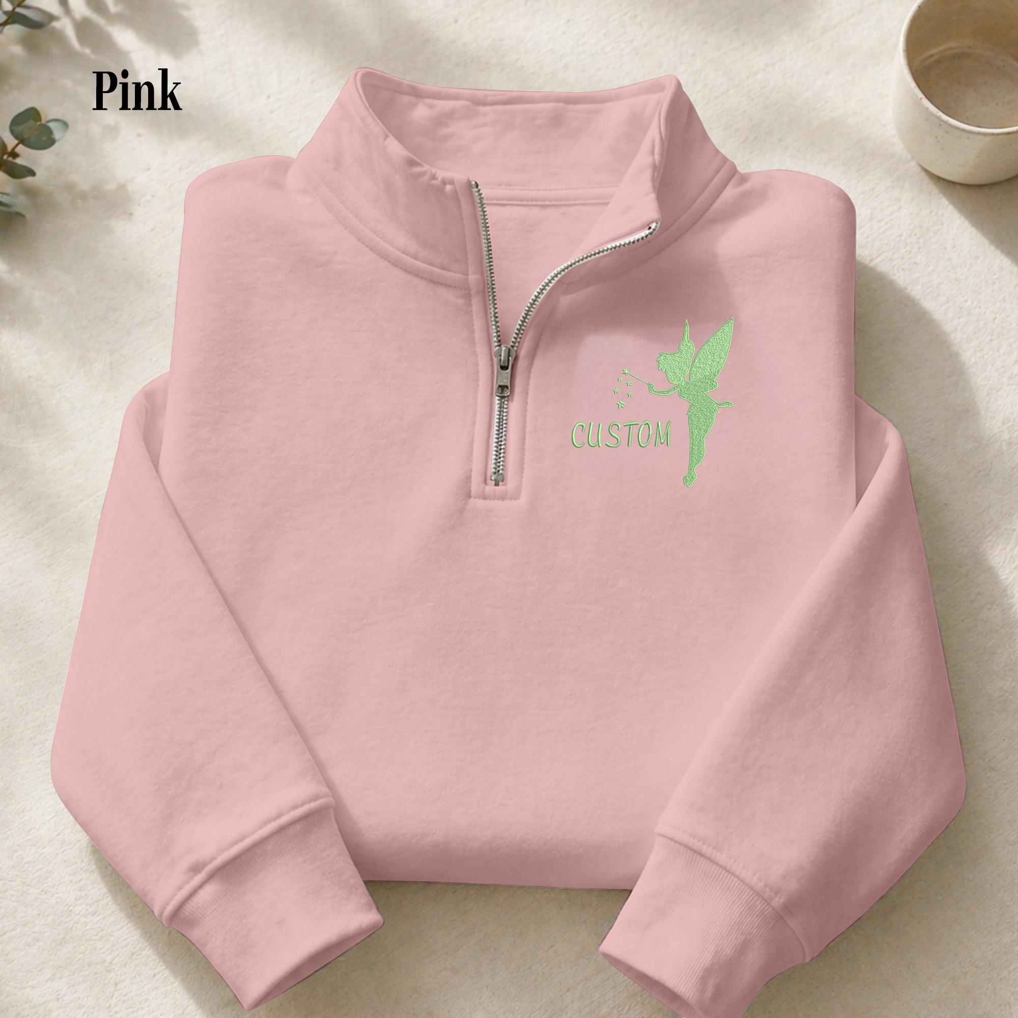 Personalized Tinker Bell Embroidered Quarter Zip Sweatshirt with Custom Name – Cute Magical Disney Fairy Pullover Sweater - photo 4