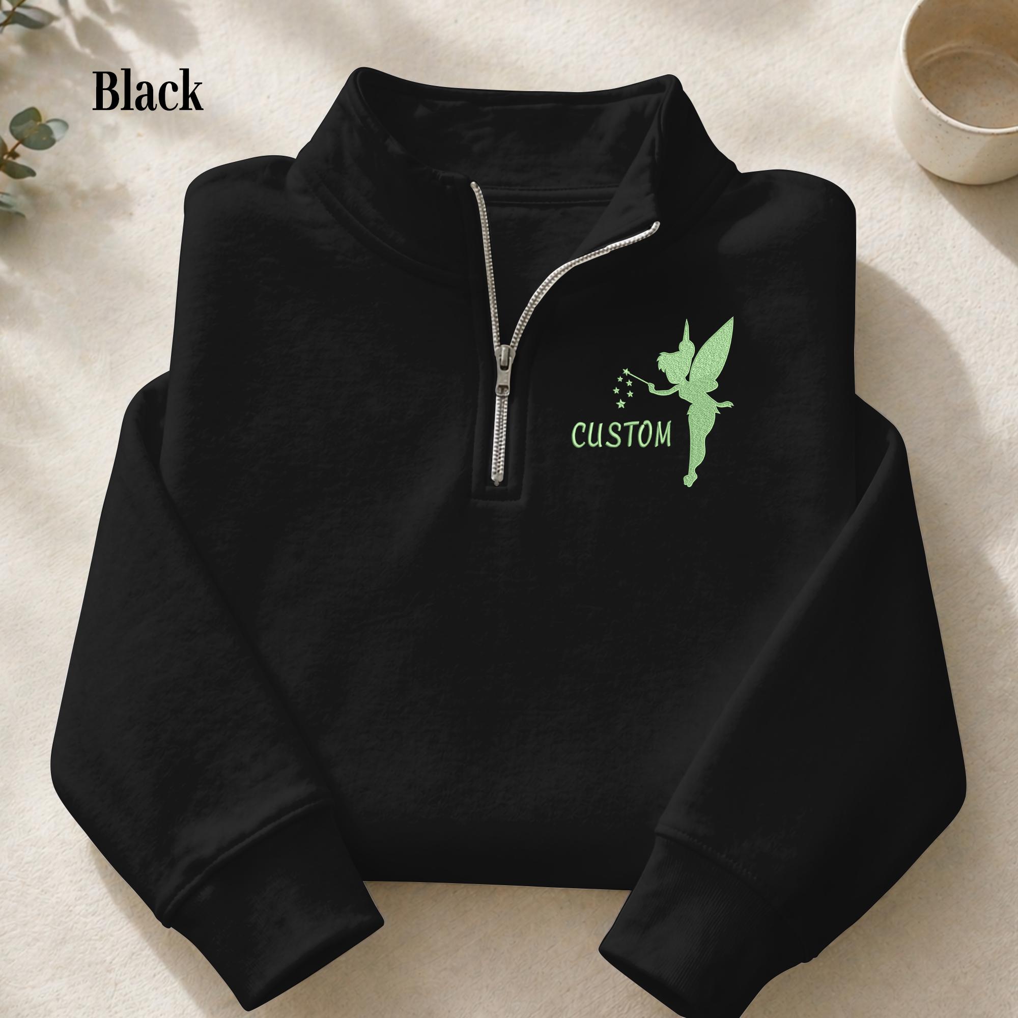 Personalized Tinker Bell Embroidered Quarter Zip Sweatshirt with Custom Name – Cute Magical Disney Fairy Pullover Sweater - photo 5