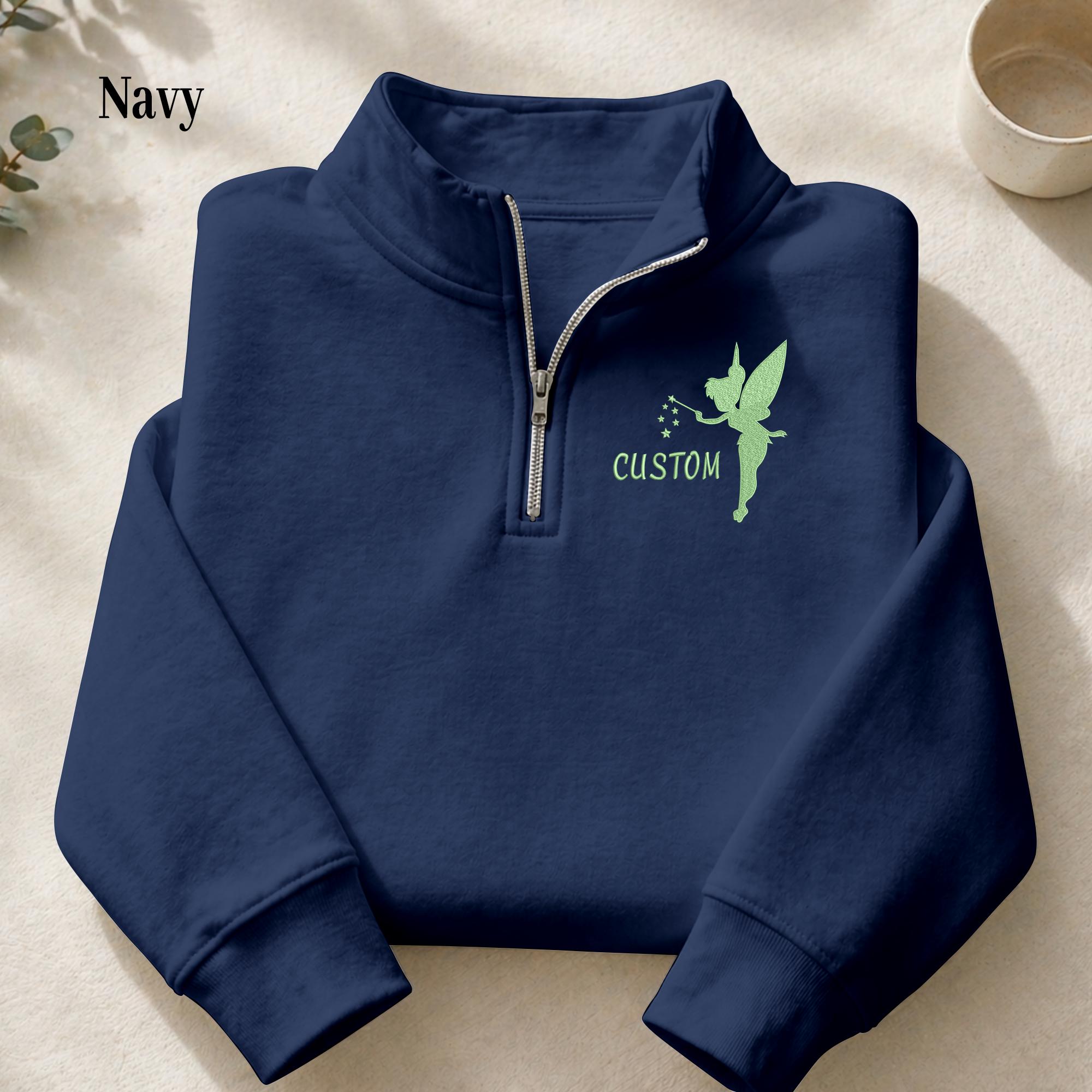 Personalized Tinker Bell Embroidered Quarter Zip Sweatshirt with Custom Name – Cute Magical Disney Fairy Pullover Sweater - photo 6