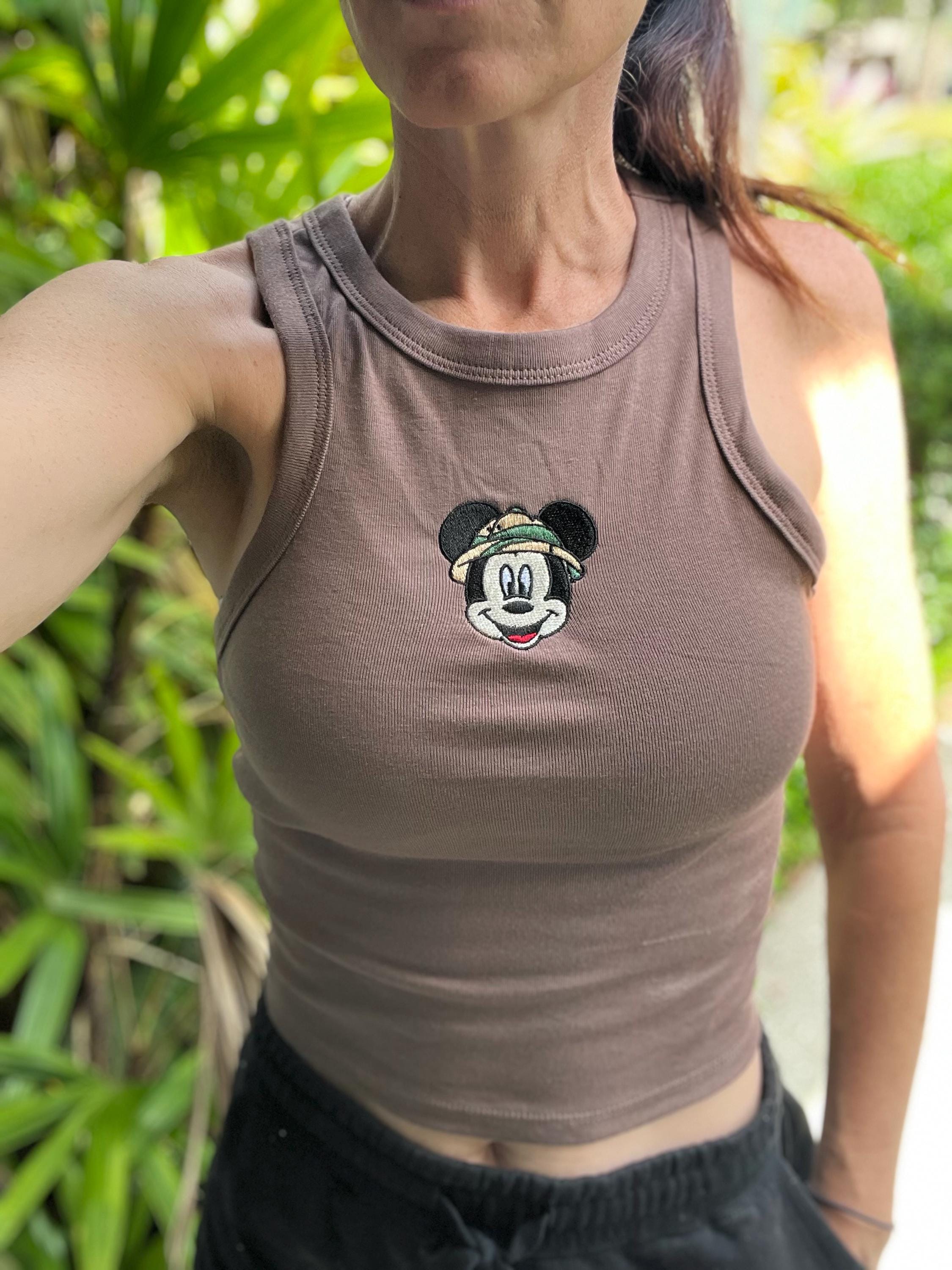 Animal Kingdom Safari Mickey Embroidered Brown Crop Tank Baby Tee – AK Pandora Leopard Tree of Life Disneyworld Y2K WDW Unisex Shirt