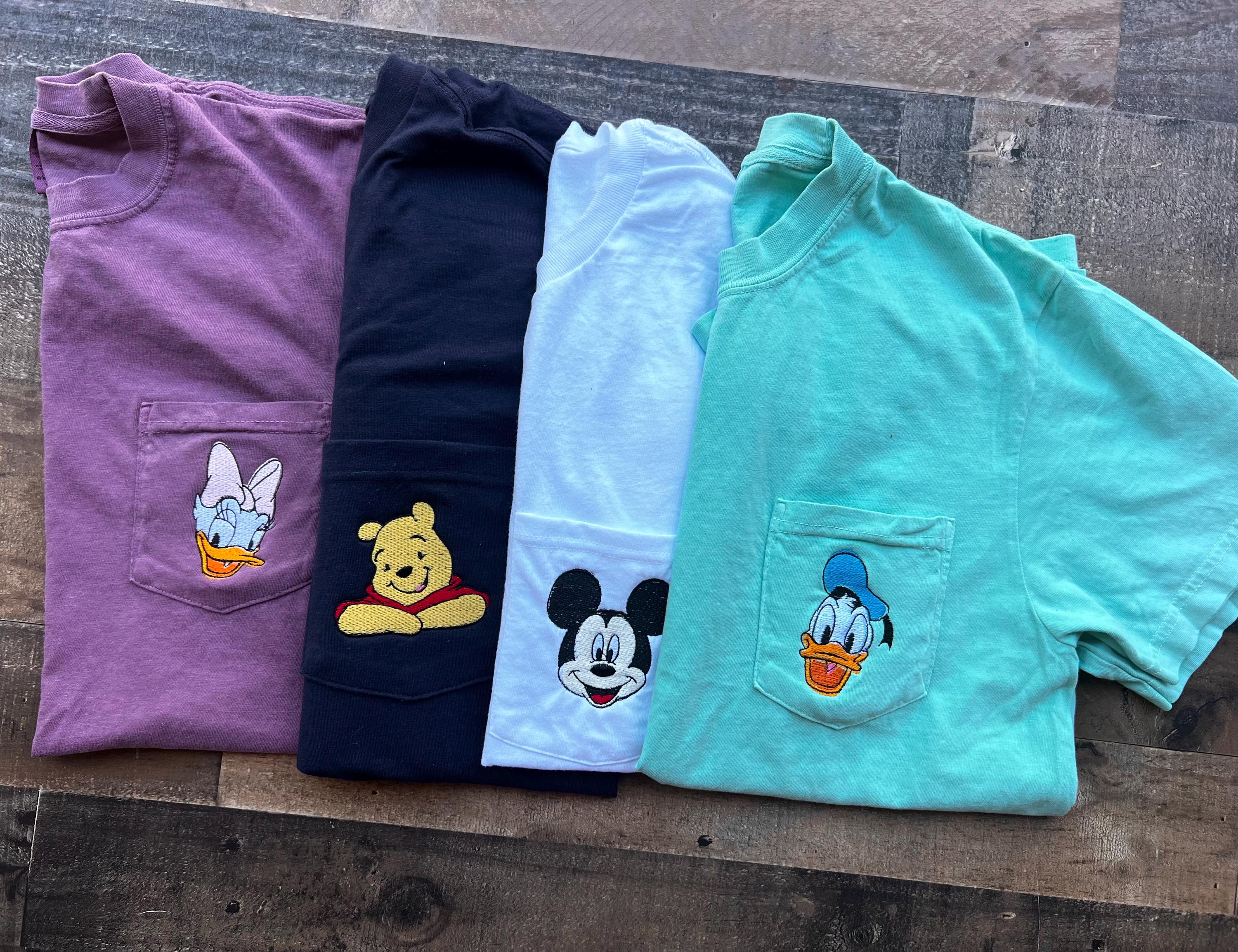 Minnie Pooh and Tigger Embroidered Pocket Disneyworld Shirt – Comfort Unisex WDW Magic Kingdom Vacation Tee for Women and Men