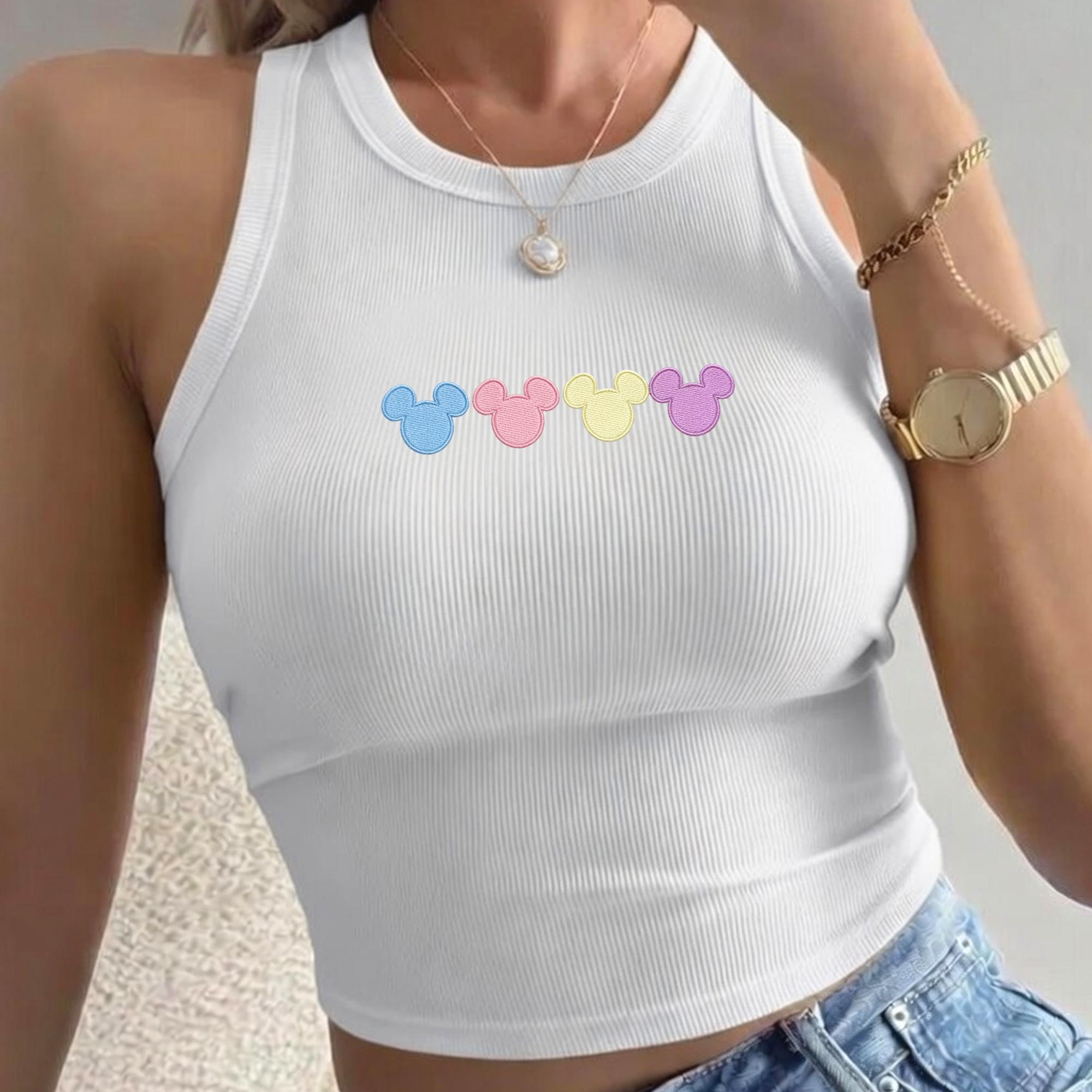 Embroidered Pastel Mouse Head Tank Top with Minimalist Disney Inspired Shirt for Cute Theme Park Vacation Outfit - photo 3
