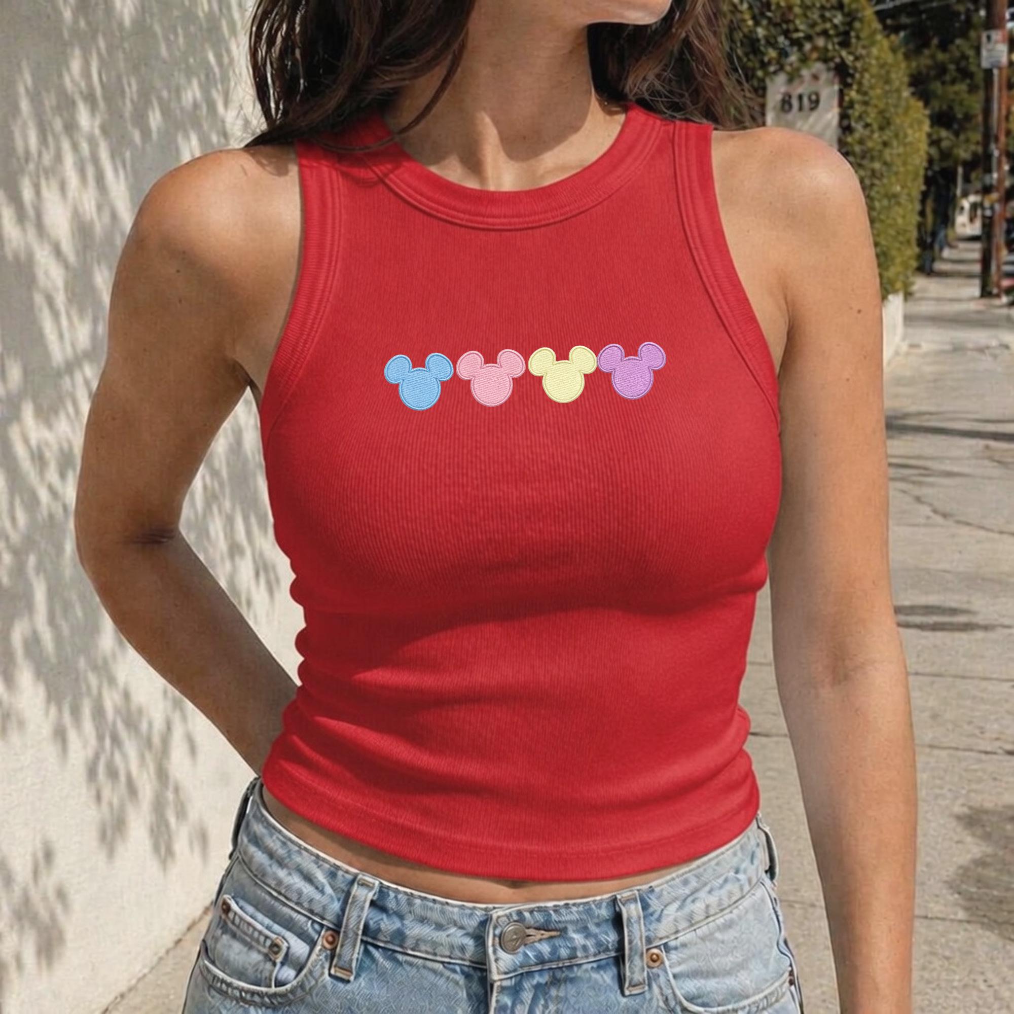Embroidered Pastel Mouse Head Tank Top with Minimalist Disney Inspired Shirt for Cute Theme Park Vacation Outfit - photo 9