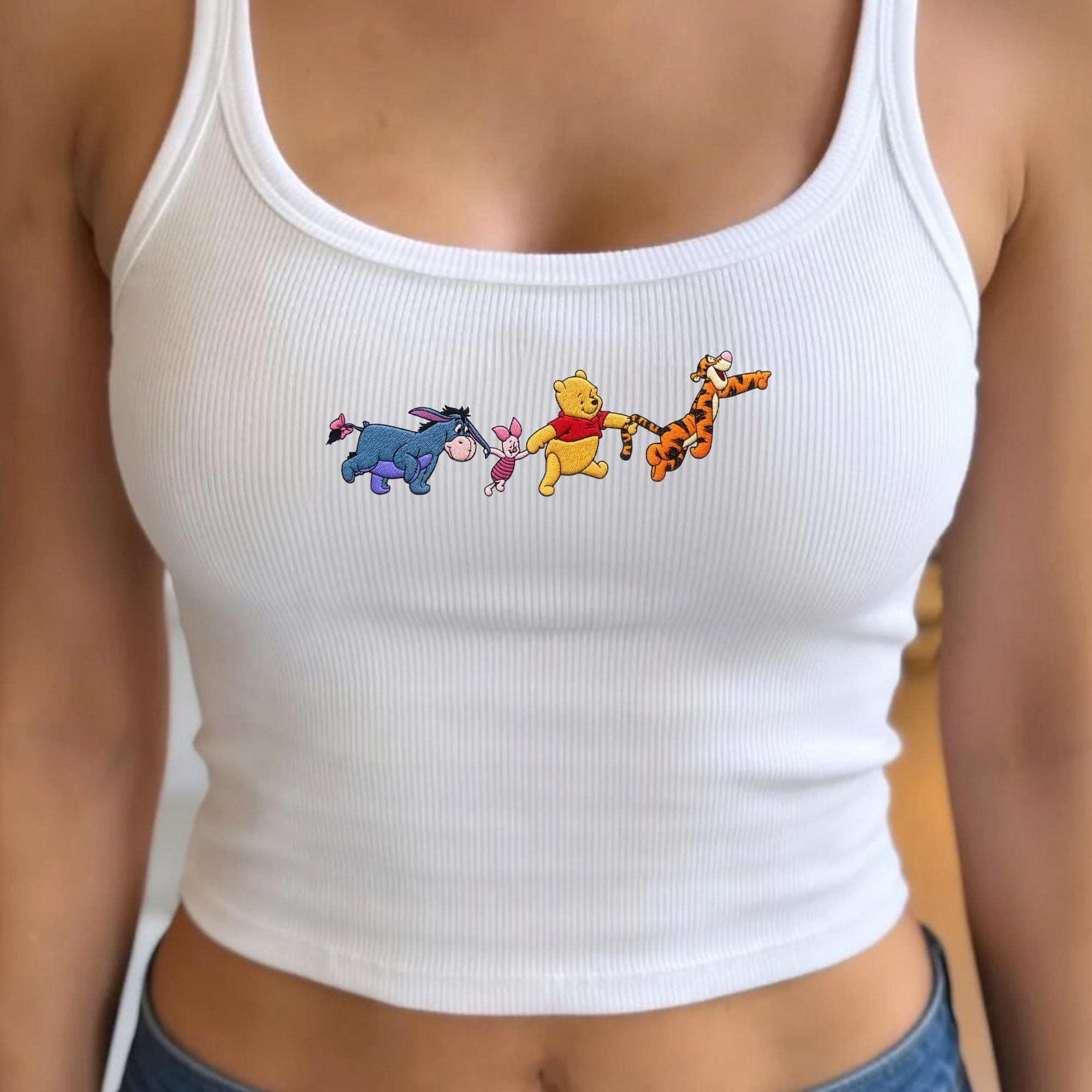 Embroidered Disney Winnie the Pooh Tank Top with Pooh Friends Baby Tee for Disneyland Vacation Outfit for Girls