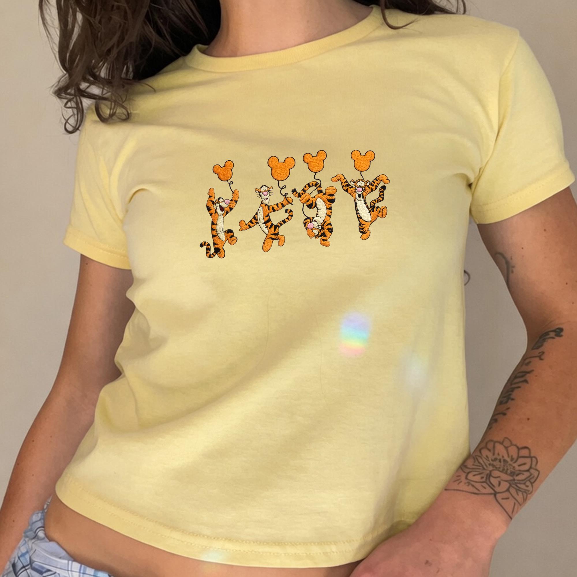 Embroidered Winnie the Pooh Friends Baby Tee with Tigger Mickey Balloon for Disney Park Outfit for Women