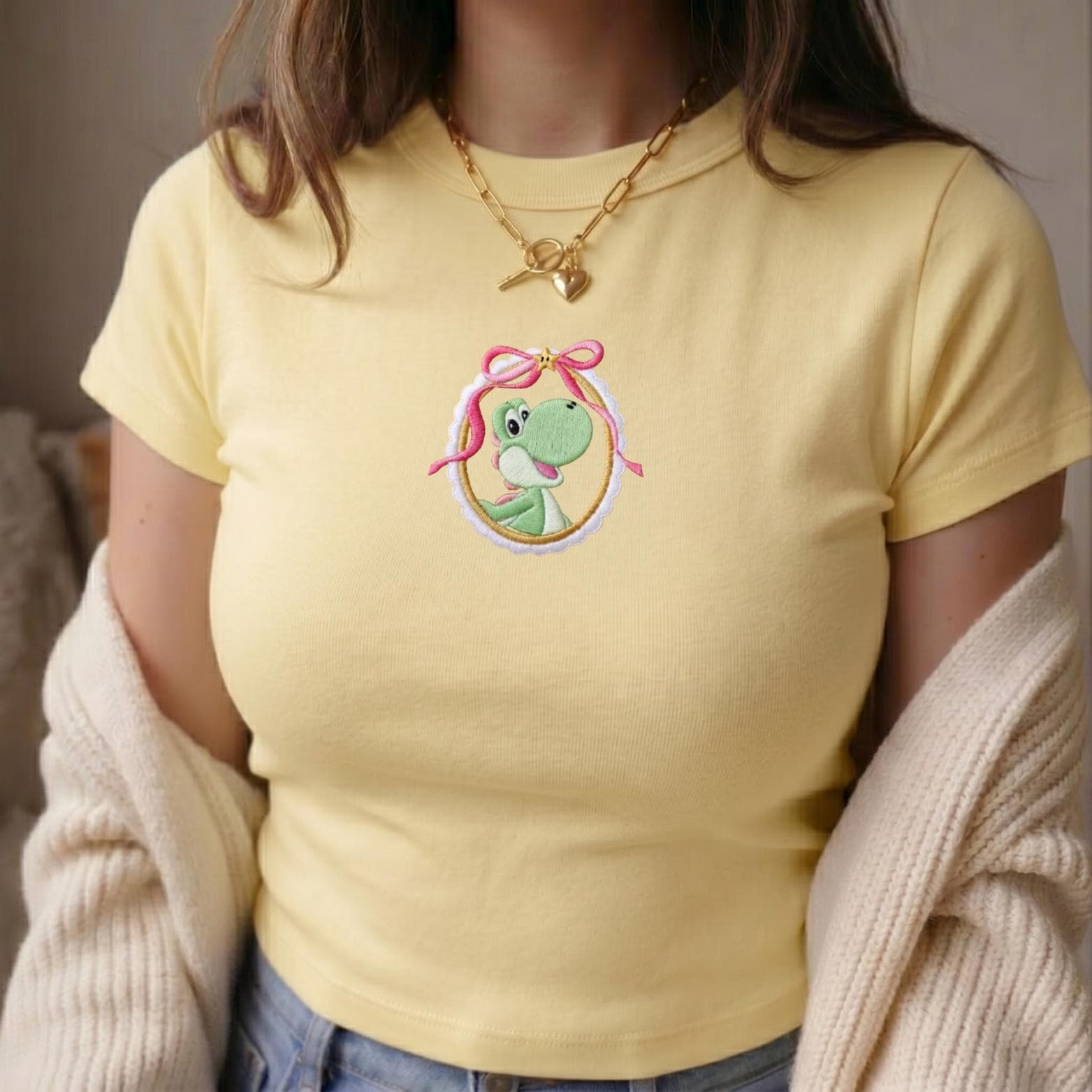 Embroidered Dinosaur Crop Tank Top with Cute Character – Epic Universe Gamer Gift and Disney Girls Trip Fan Apparel Tee