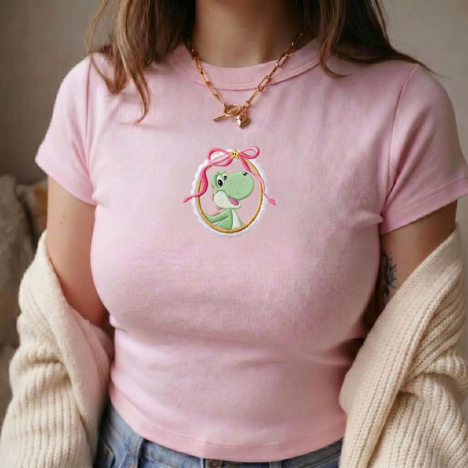 Embroidered Dinosaur Crop Tank Top with Cute Character – Epic Universe Gamer Gift and Disney Girls Trip Fan Apparel Tee - photo 2