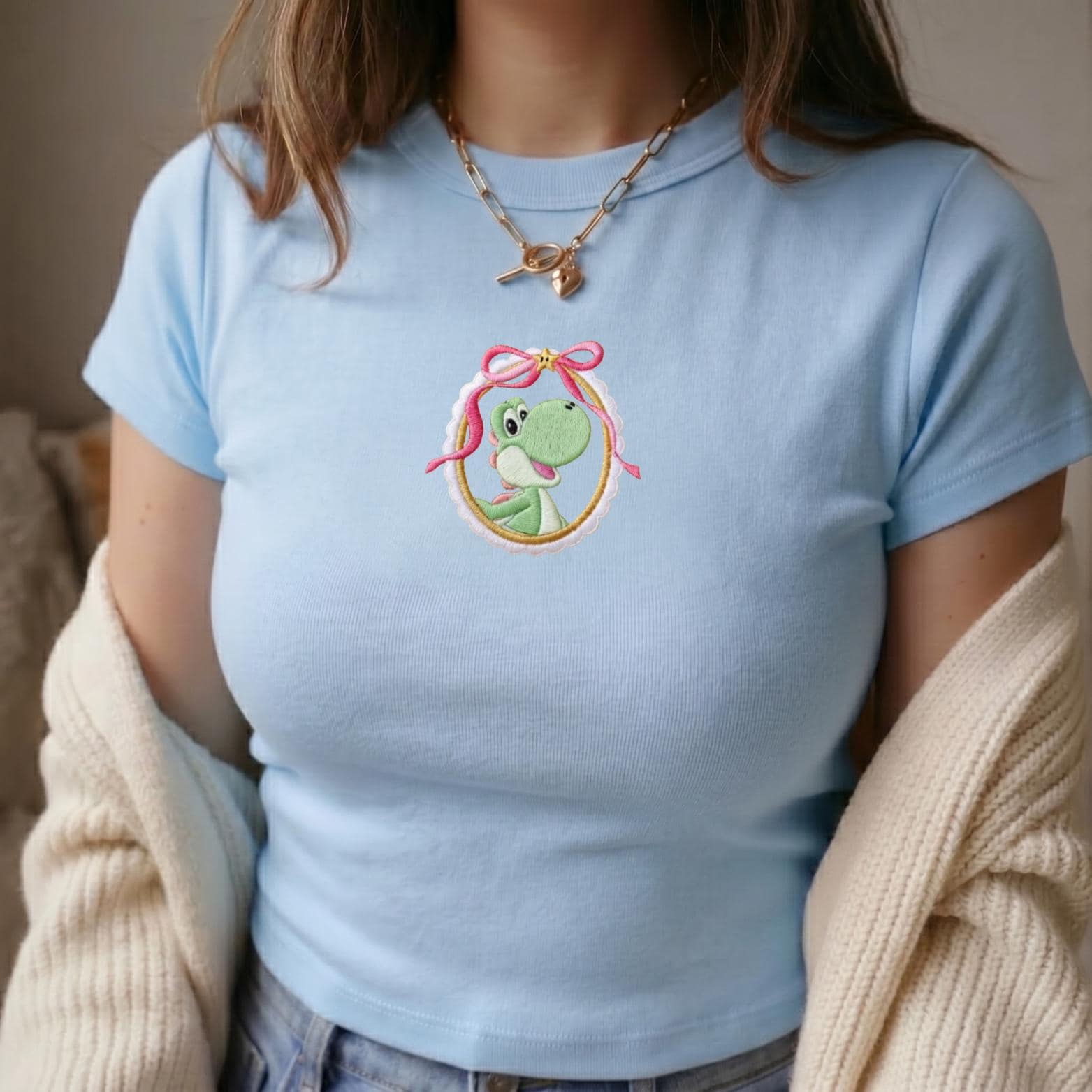 Embroidered Dinosaur Crop Tank Top with Cute Character – Epic Universe Gamer Gift and Disney Girls Trip Fan Apparel Tee - photo 3