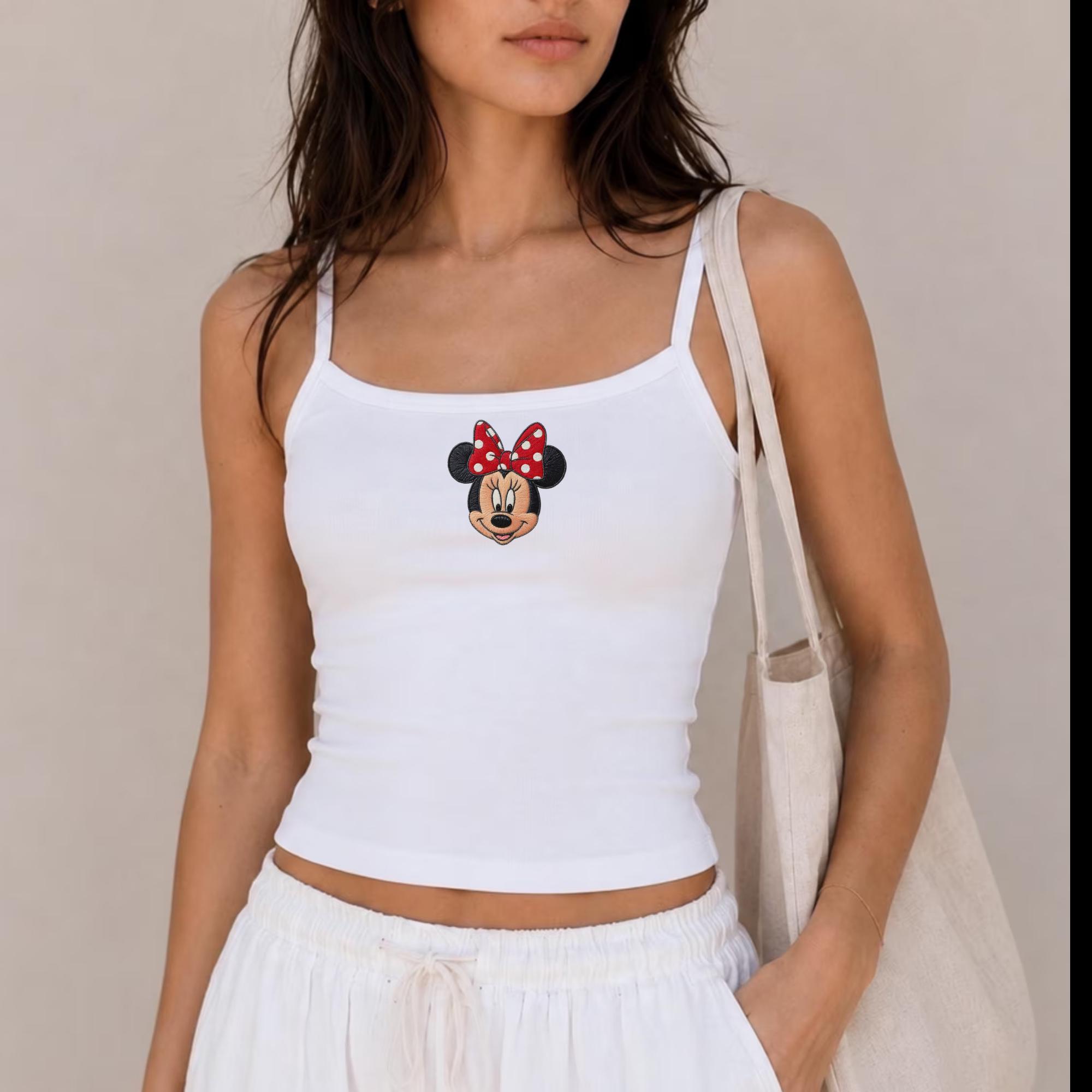 Embroidered Mickey and Minnie Crop Tank Top – Girly Aesthetic Magic Kingdom Minnie Tee for WDW Trips and Park Days