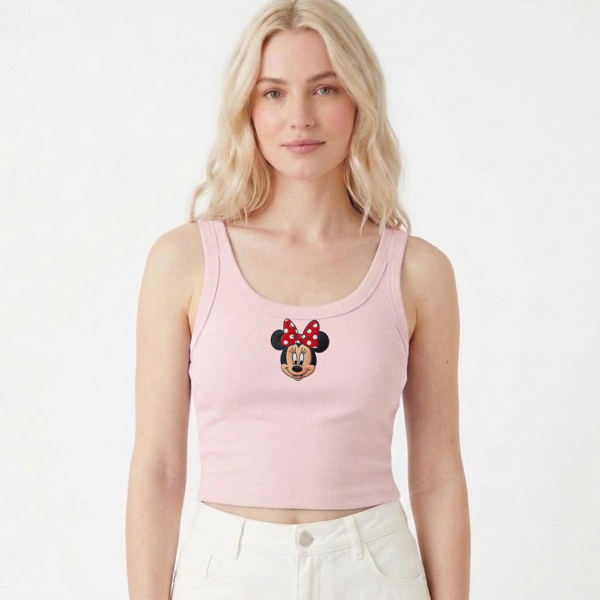 Embroidered Mickey and Minnie Crop Tank Top – Girly Aesthetic Magic Kingdom Minnie Tee for WDW Trips and Park Days - photo 2