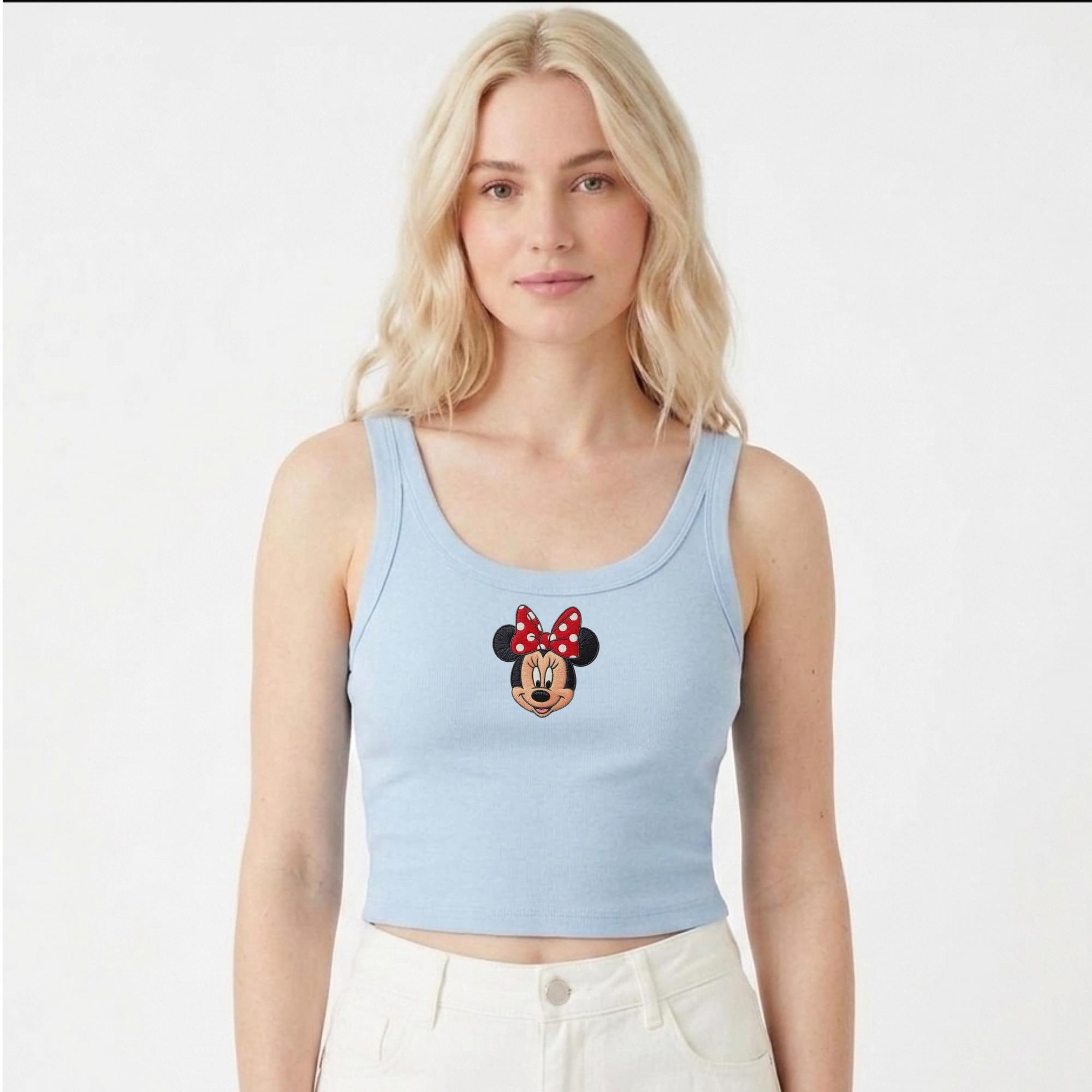 Embroidered Mickey and Minnie Crop Tank Top – Girly Aesthetic Magic Kingdom Minnie Tee for WDW Trips and Park Days - photo 3