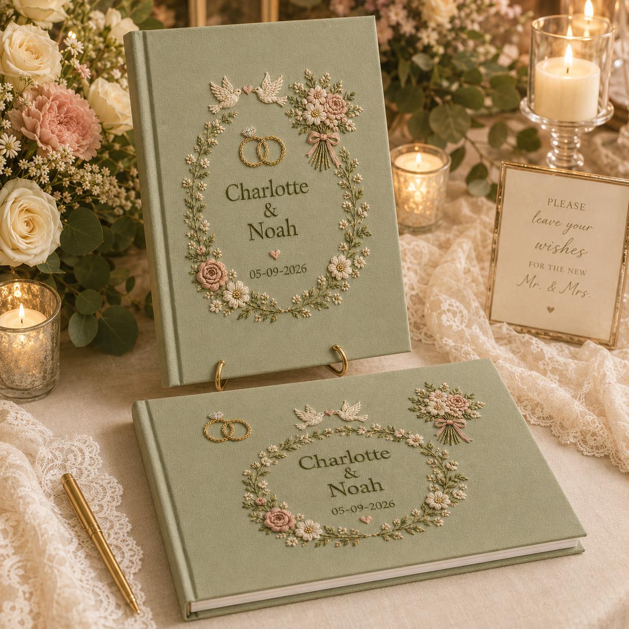 Custom Name Embroidered Wedding Guestbook with Personalized Linen Photo Album for Romantic Bridal Shower Keepsake - photo 3