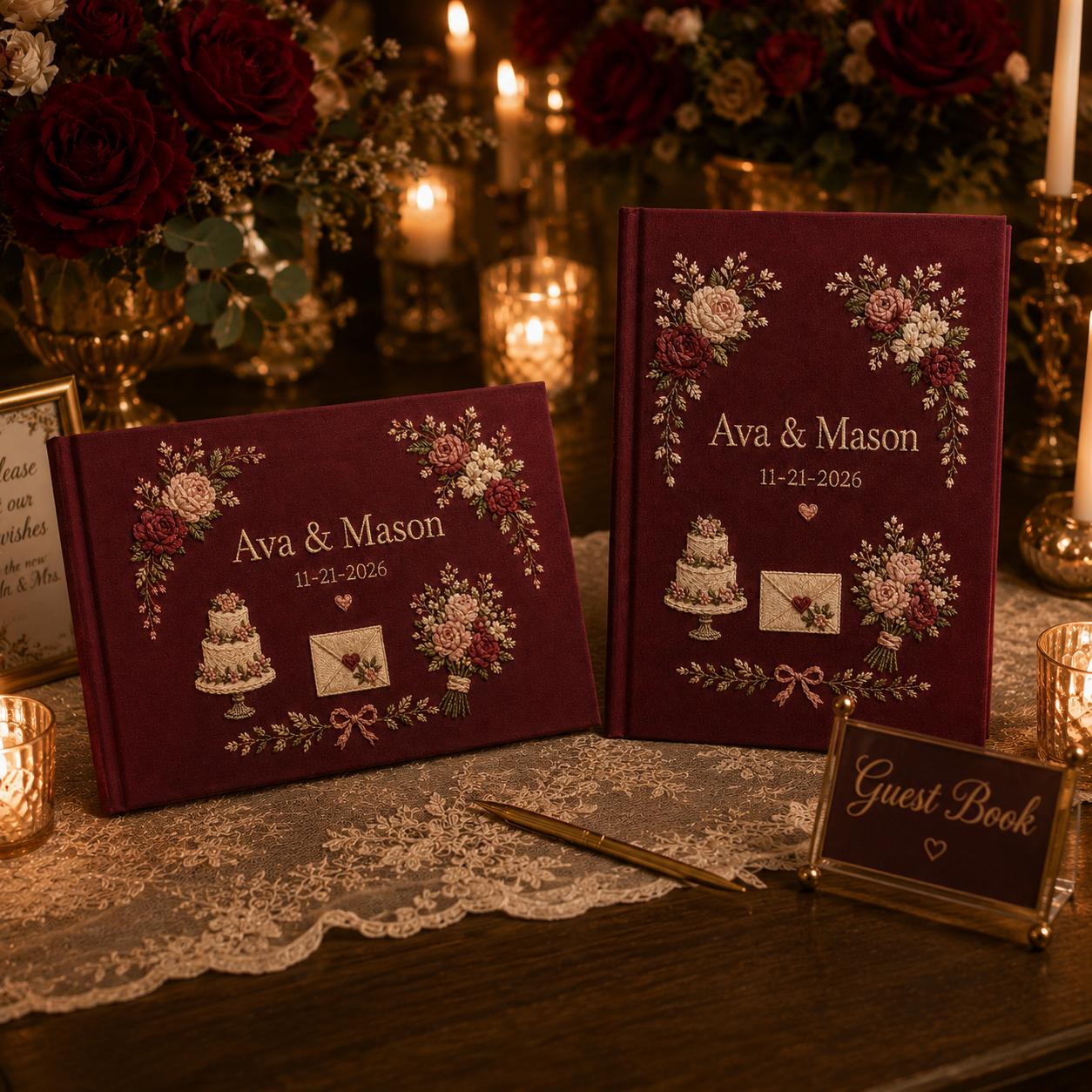 Custom Name Embroidered Wedding Guestbook with Personalized Linen Photo Album for Romantic Bridal Shower Keepsake - photo 5