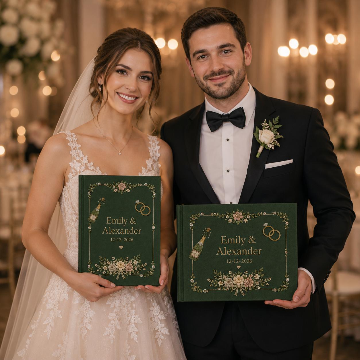 Custom Name Embroidered Wedding Guestbook with Personalized Linen Photo Album for Romantic Bridal Shower Keepsake - photo 12