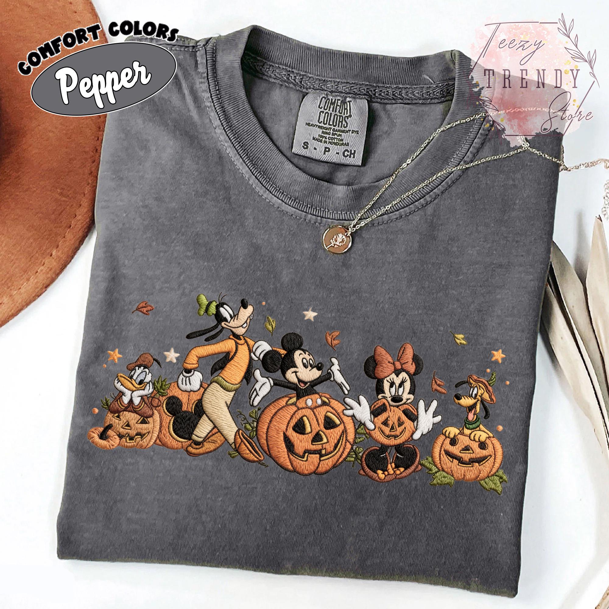 Embroidered Comfort Colors Mickey and Friends Autumn Pumpkin Shirt – Fall Vibes Disney Halloween Trip Tee - photo 2