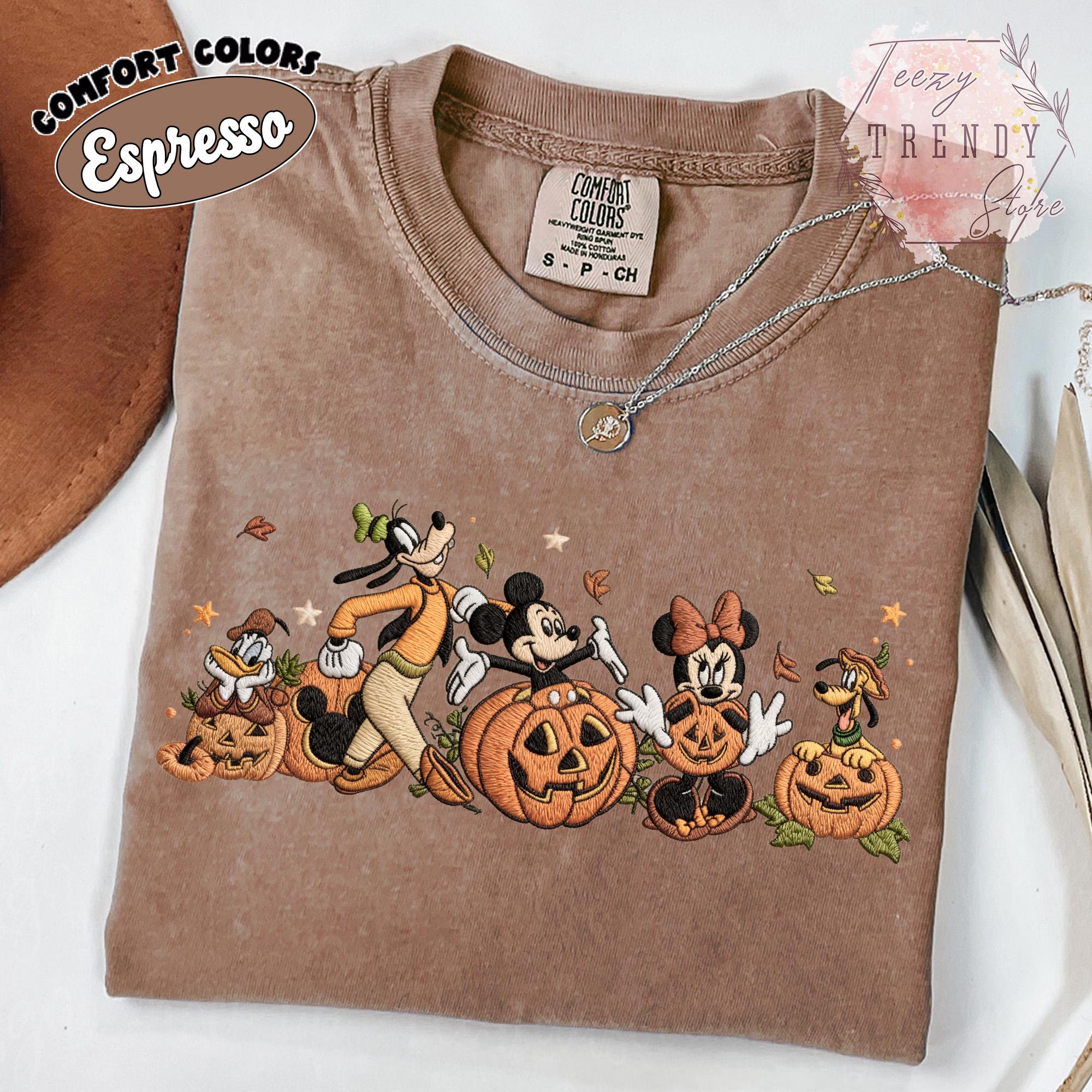 Embroidered Comfort Colors Mickey and Friends Autumn Pumpkin Shirt – Fall Vibes Disney Halloween Trip Tee - photo 3