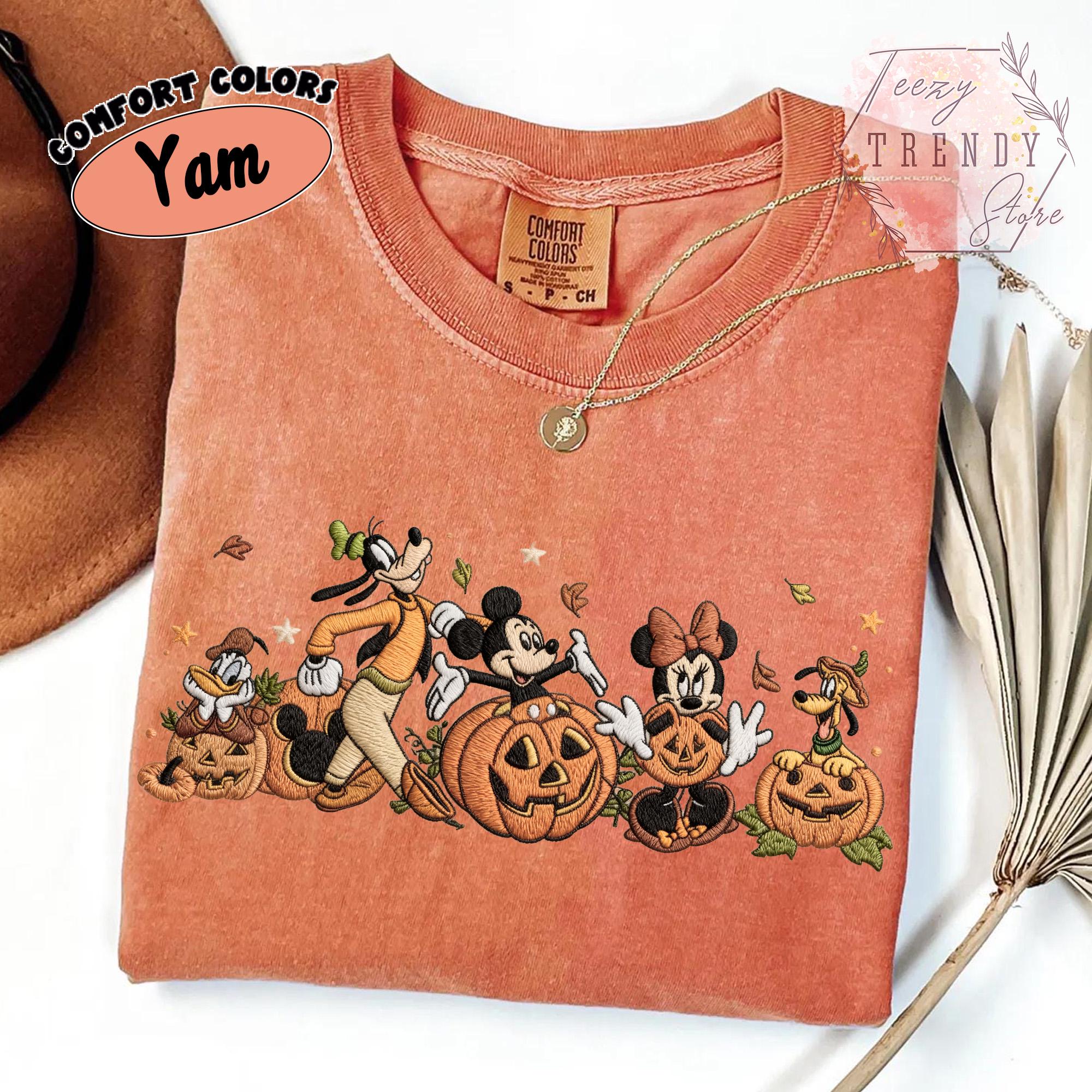 Embroidered Comfort Colors Mickey and Friends Autumn Pumpkin Shirt – Fall Vibes Disney Halloween Trip Tee - photo 4