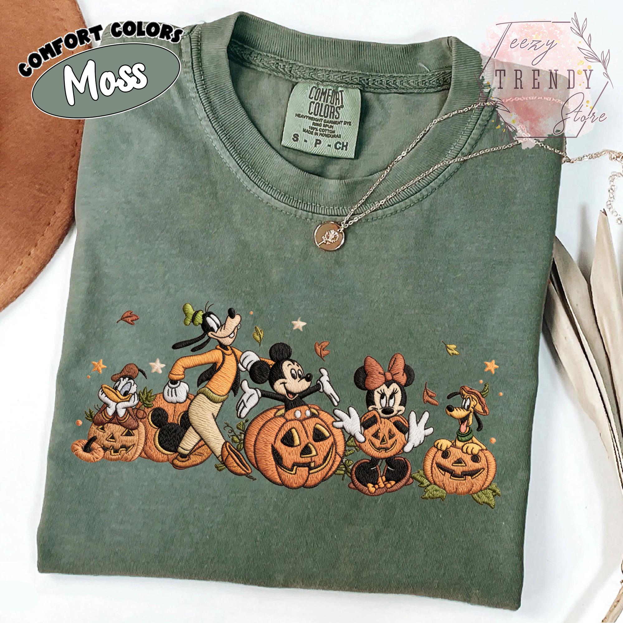 Embroidered Comfort Colors Mickey and Friends Autumn Pumpkin Shirt – Fall Vibes Disney Halloween Trip Tee - photo 5