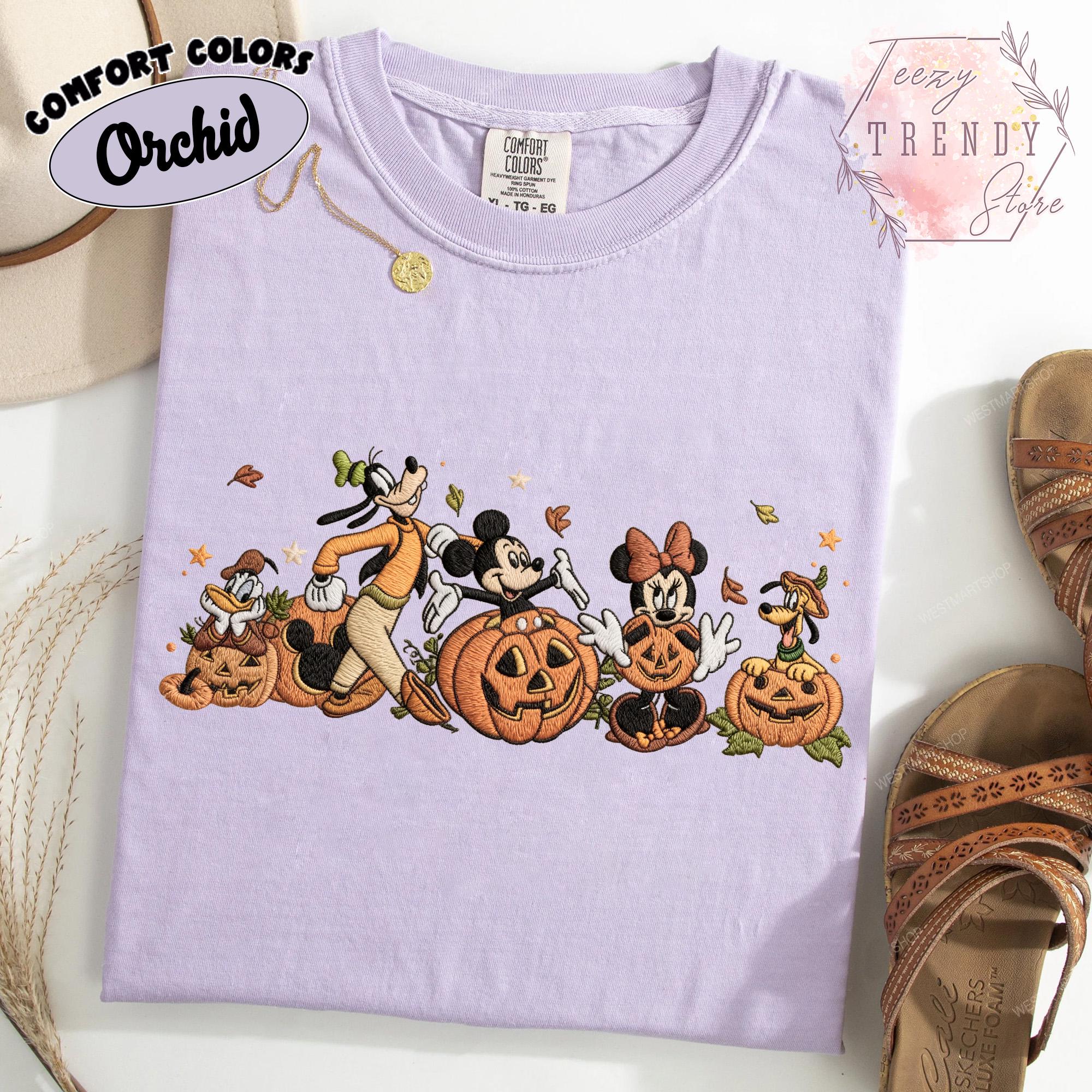 Embroidered Comfort Colors Mickey and Friends Autumn Pumpkin Shirt – Fall Vibes Disney Halloween Trip Tee - photo 6