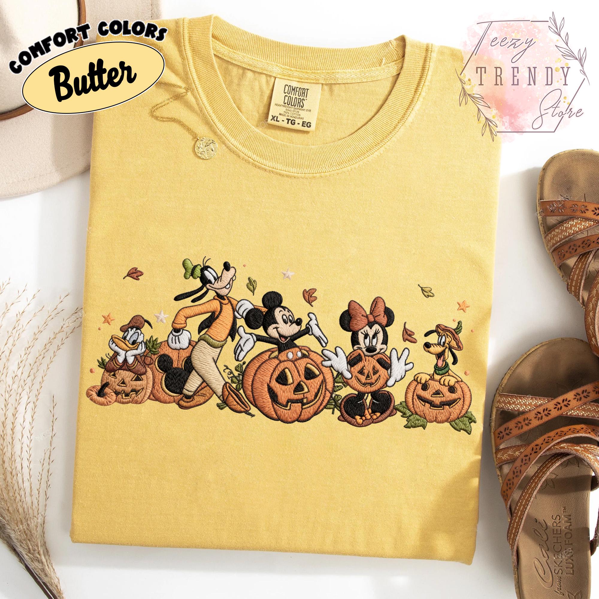 Embroidered Comfort Colors Mickey and Friends Autumn Pumpkin Shirt – Fall Vibes Disney Halloween Trip Tee - photo 9