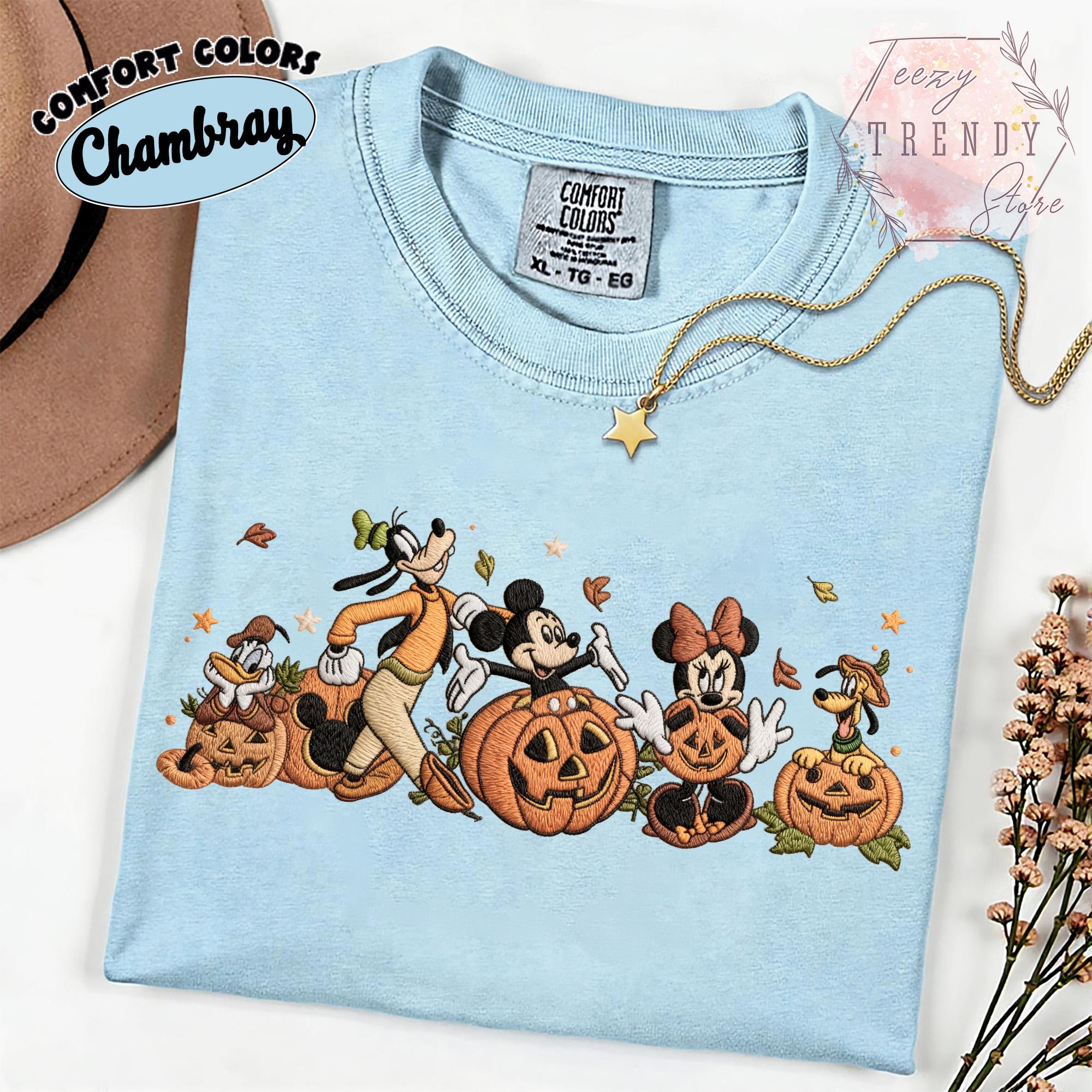 Embroidered Comfort Colors Mickey and Friends Autumn Pumpkin Shirt – Fall Vibes Disney Halloween Trip Tee - photo 10