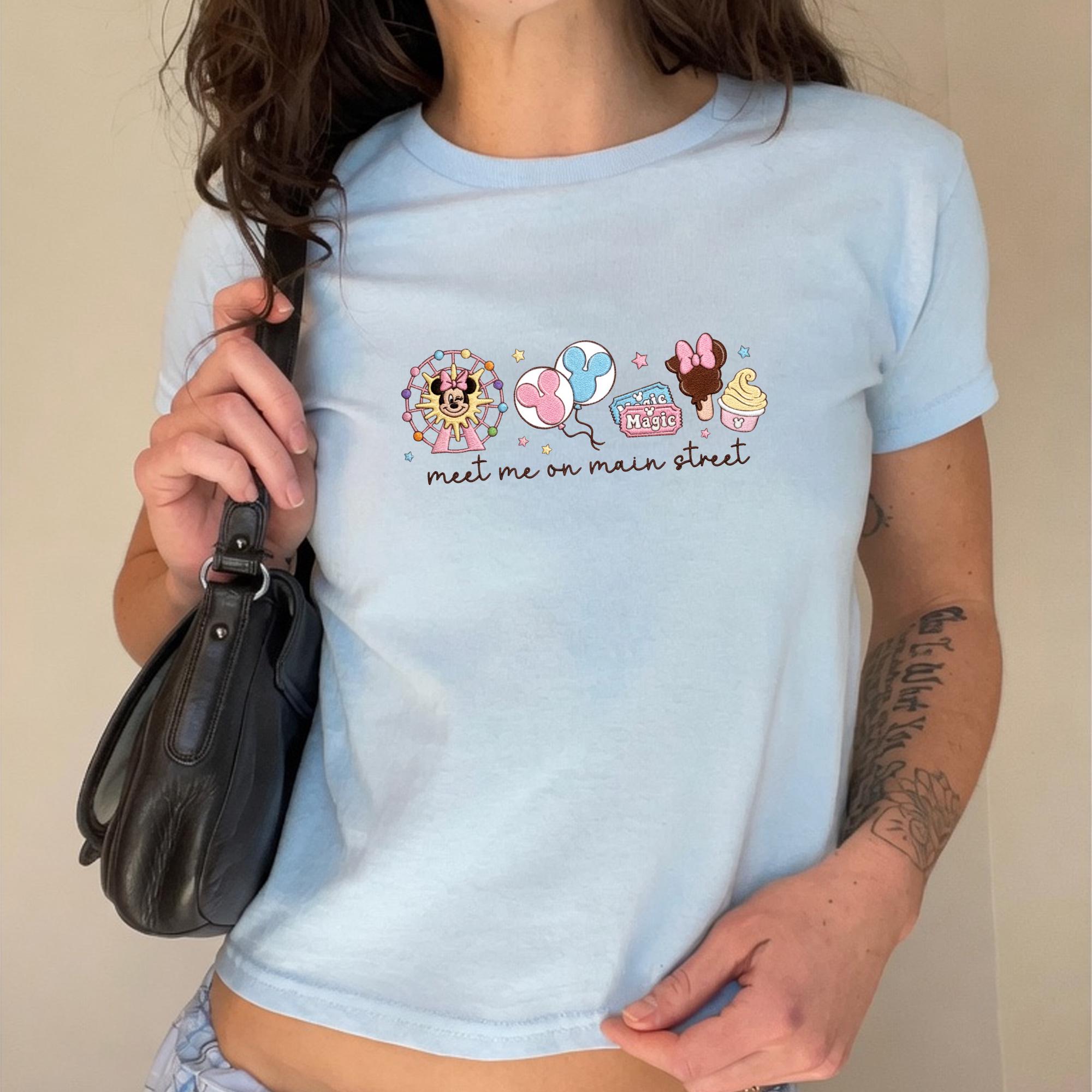 Embroidered Meet Me on Main Street Tank Top with Magic Kingdom Crop Tee and Disneyland Vacation Outfit for Disney World Girls Trip Baby Tee - photo 2