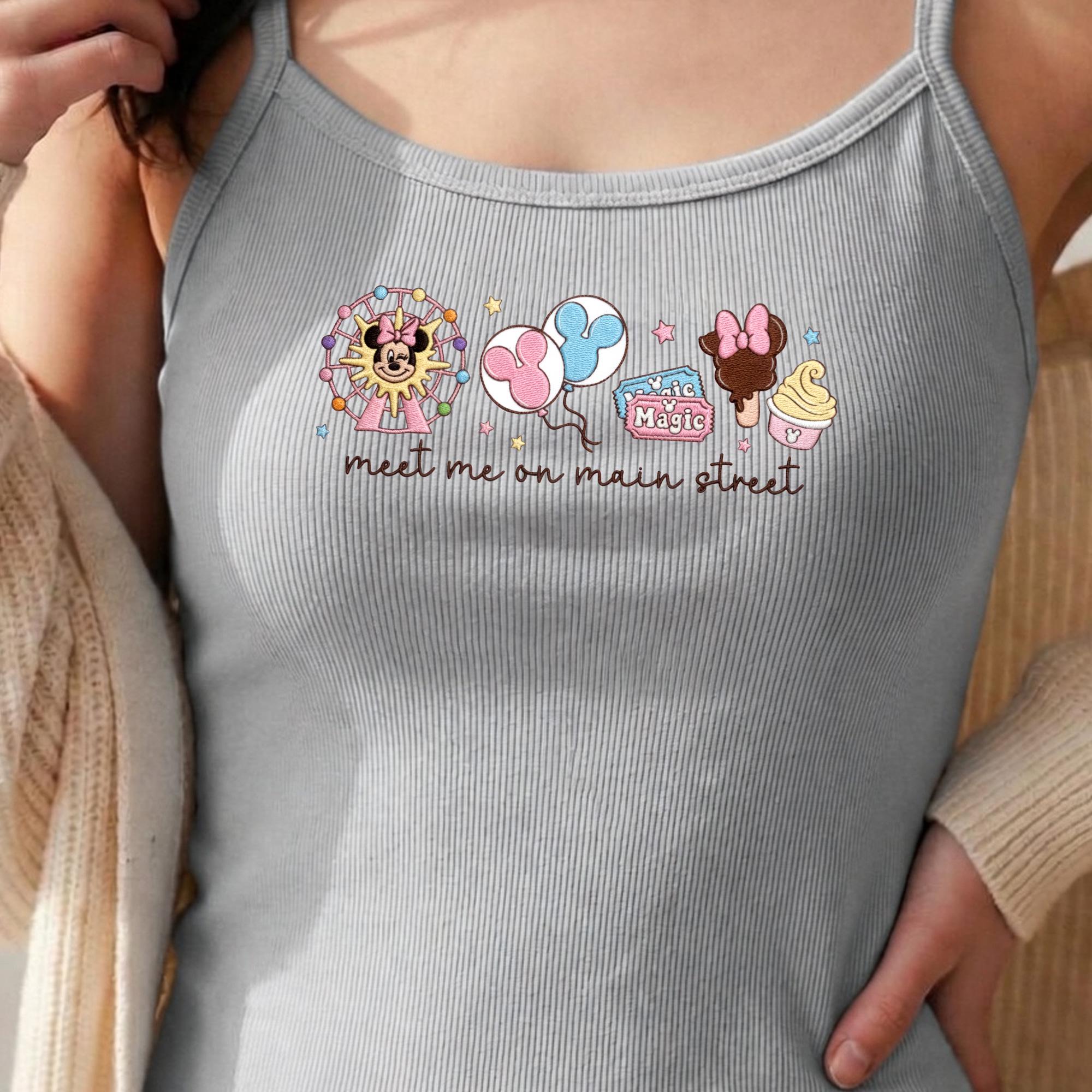 Embroidered Meet Me on Main Street Tank Top with Magic Kingdom Crop Tee and Disneyland Vacation Outfit for Disney World Girls Trip Baby Tee - photo 3