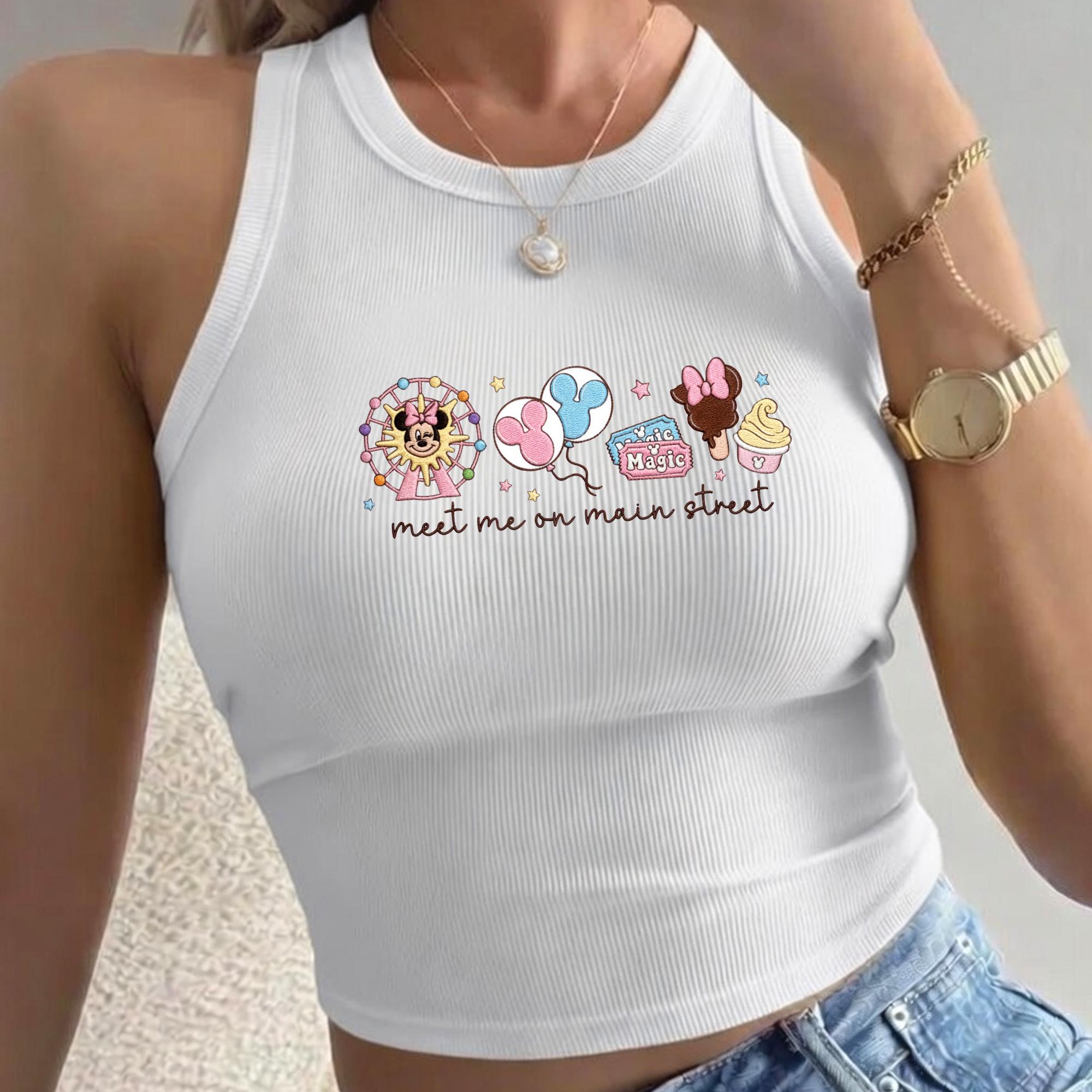Embroidered Meet Me on Main Street Tank Top with Magic Kingdom Crop Tee and Disneyland Vacation Outfit for Disney World Girls Trip Baby Tee - photo 7