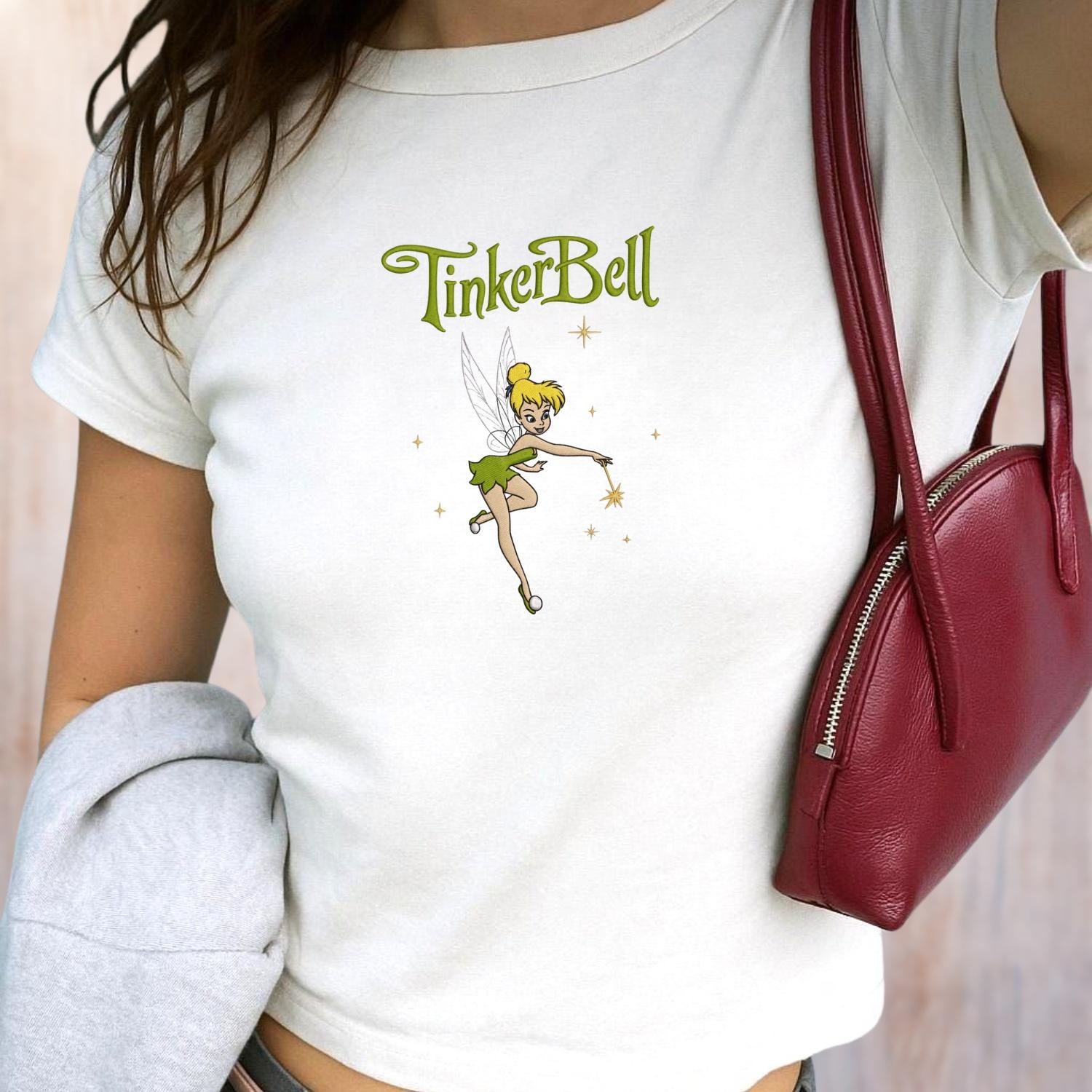Vintage Disney Peter Pan and Tinker Bell Embroidered Baby Tee – Retro Y2K Princess Shirt with Fairy Style Top - photo 1