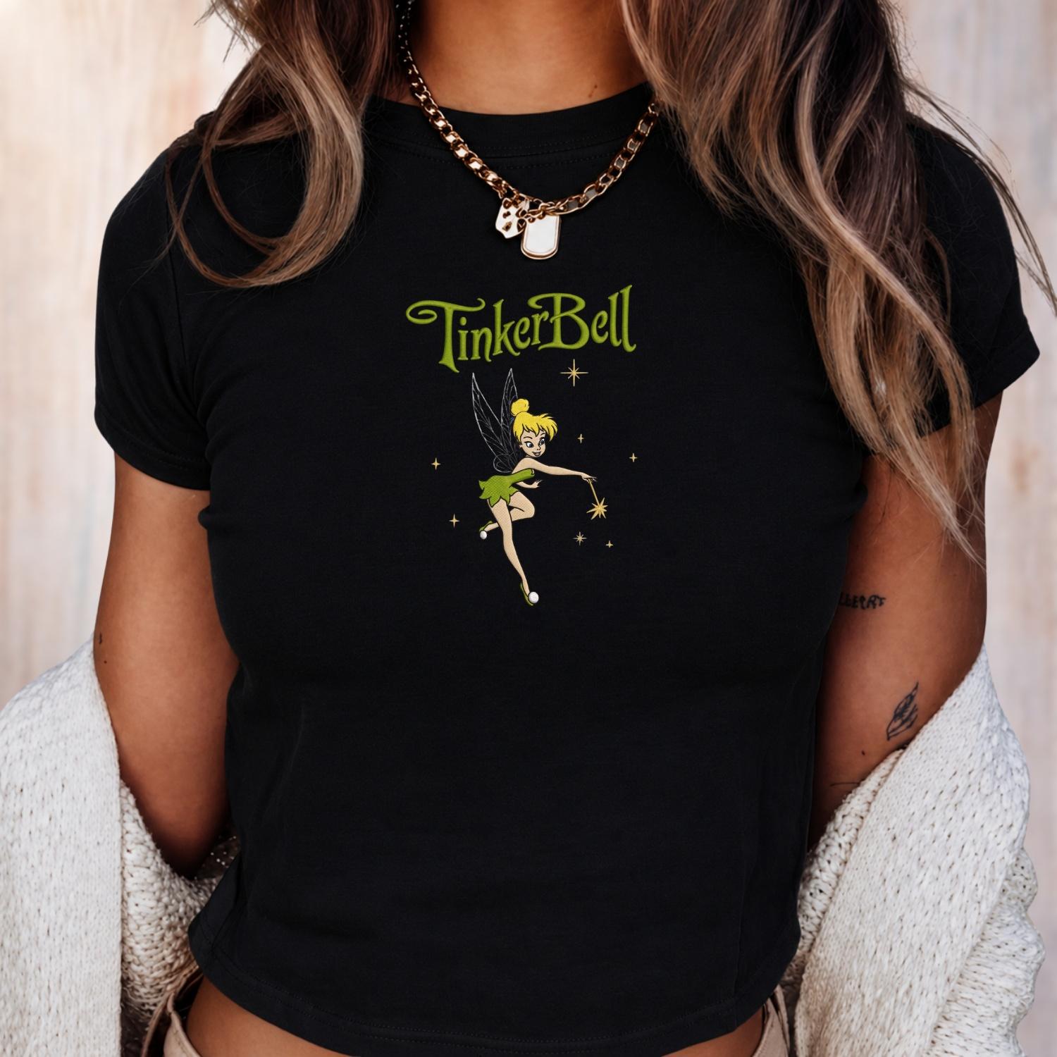 Vintage Disney Peter Pan and Tinker Bell Embroidered Baby Tee – Retro Y2K Princess Shirt with Fairy Style Top - photo 2