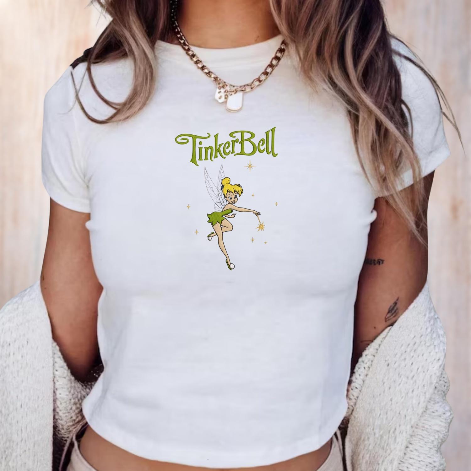 Vintage Disney Peter Pan and Tinker Bell Embroidered Baby Tee – Retro Y2K Princess Shirt with Fairy Style Top - photo 4