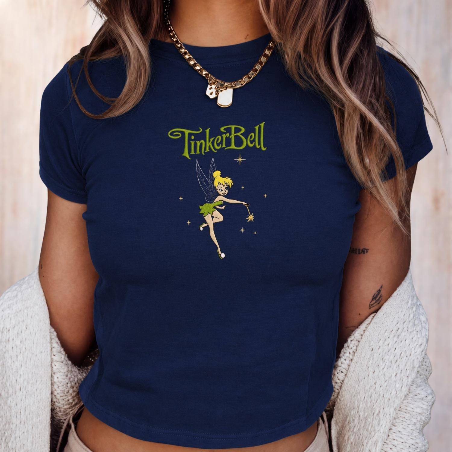Vintage Disney Peter Pan and Tinker Bell Embroidered Baby Tee – Retro Y2K Princess Shirt with Fairy Style Top - photo 5