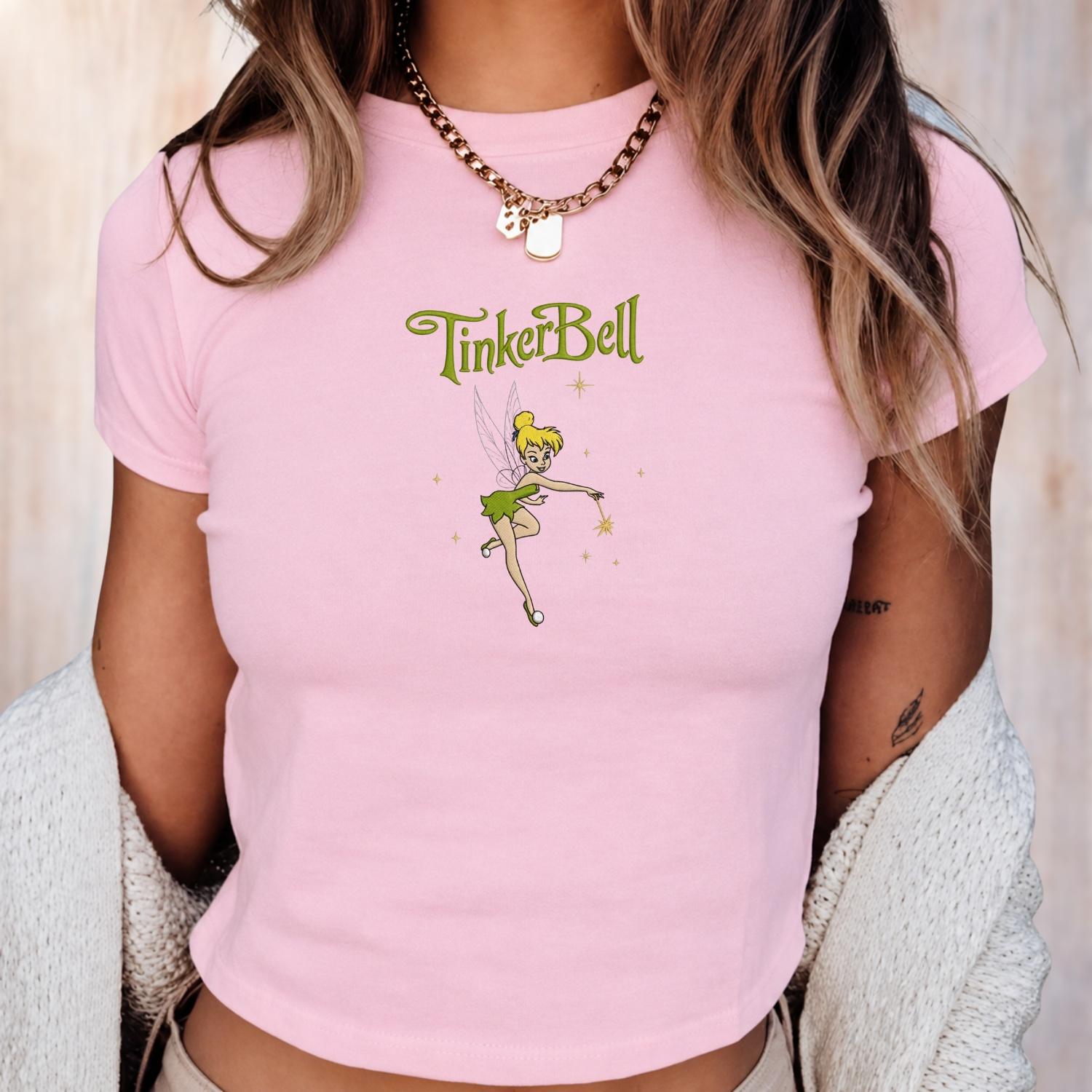 Vintage Disney Peter Pan and Tinker Bell Embroidered Baby Tee – Retro Y2K Princess Shirt with Fairy Style Top - photo 6