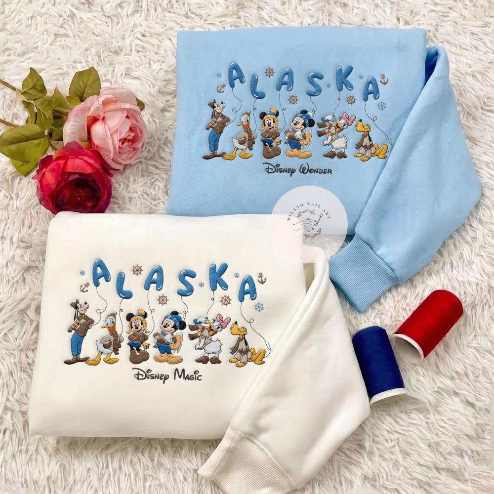 Embroidered Disney Alaska Cruise T Shirt Sweatshirt Hoodie with Mickey and Friends – Wonder Magic Family Matching Cruise Tee - photo 2