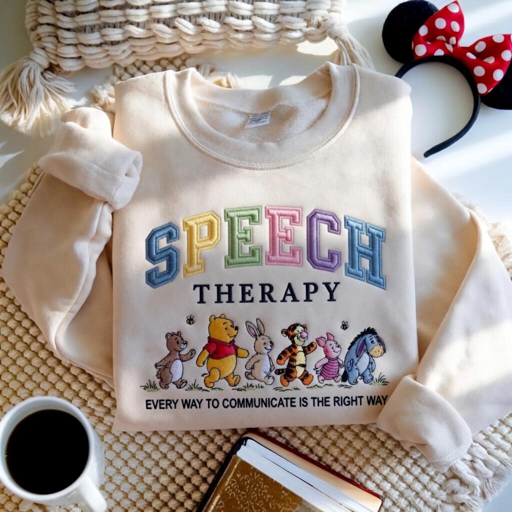 Winnie the Pooh Bear and Friends Embroidered Speech Therapy Sweatshirt – SLP Speech Language Pathologist Crewneck Disney Gift