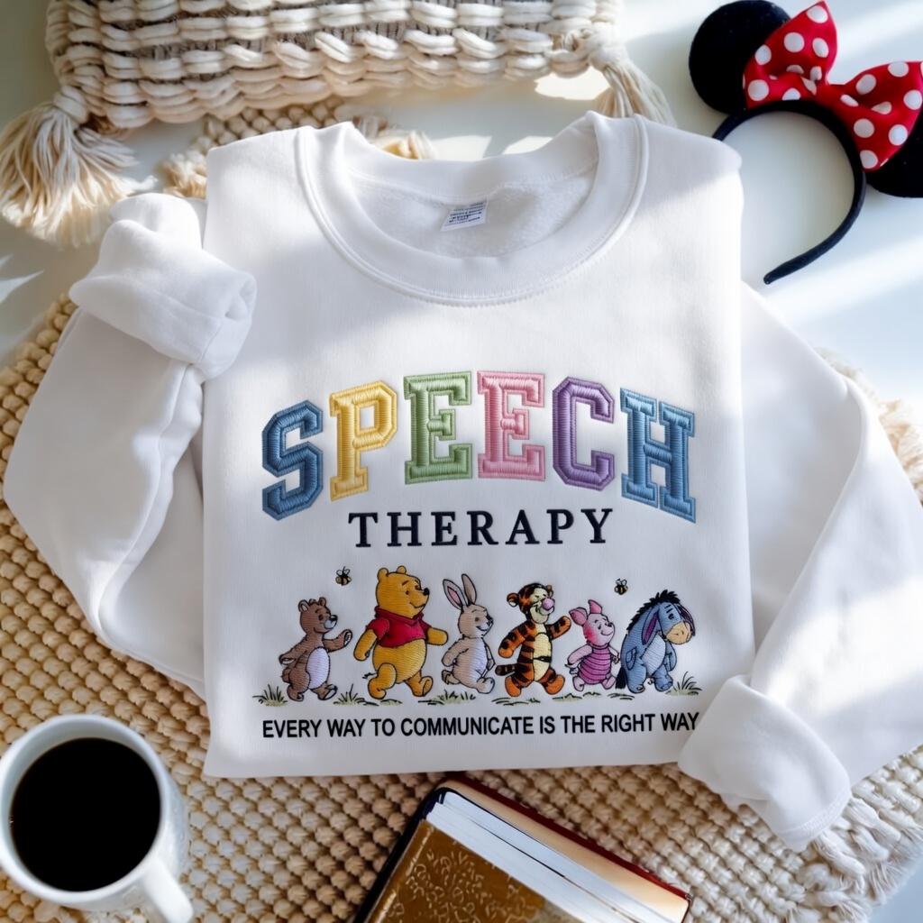 Winnie the Pooh Bear and Friends Embroidered Speech Therapy Sweatshirt – SLP Speech Language Pathologist Crewneck Disney Gift - photo 2