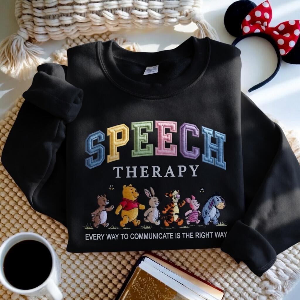 Winnie the Pooh Bear and Friends Embroidered Speech Therapy Sweatshirt – SLP Speech Language Pathologist Crewneck Disney Gift - photo 3