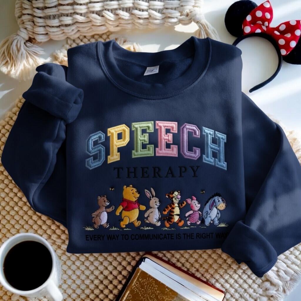 Winnie the Pooh Bear and Friends Embroidered Speech Therapy Sweatshirt – SLP Speech Language Pathologist Crewneck Disney Gift - photo 4
