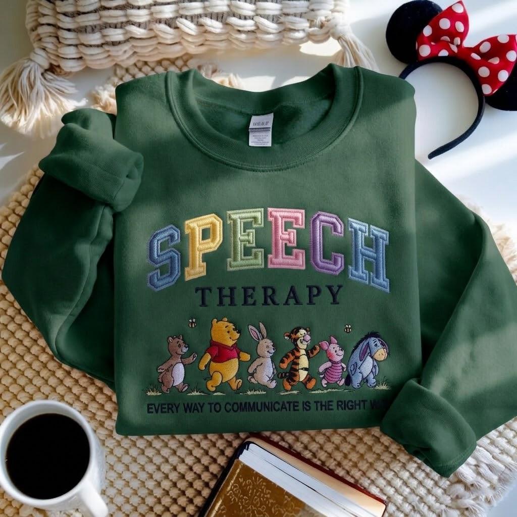 Winnie the Pooh Bear and Friends Embroidered Speech Therapy Sweatshirt – SLP Speech Language Pathologist Crewneck Disney Gift - photo 5