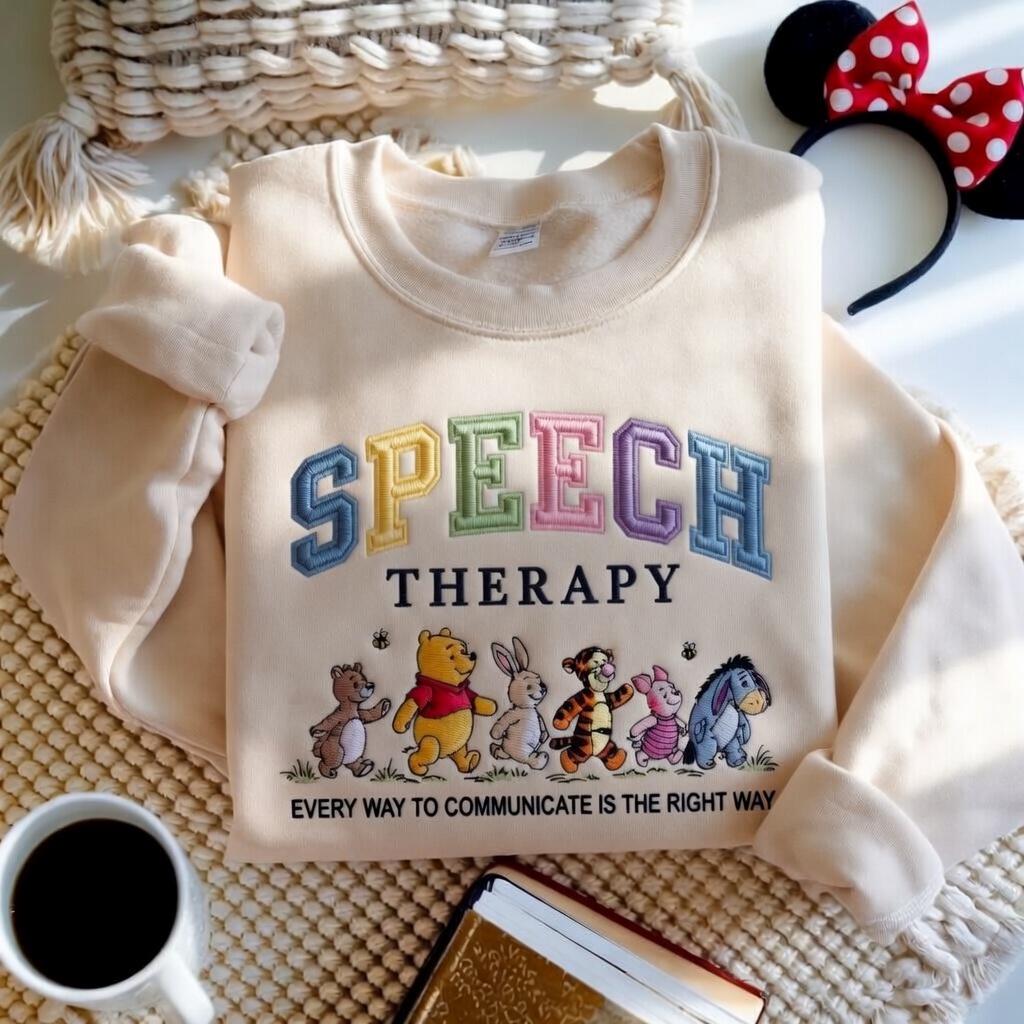 Winnie the Pooh Bear and Friends Embroidered Speech Therapy Sweatshirt – SLP Speech Language Pathologist Crewneck Disney Gift