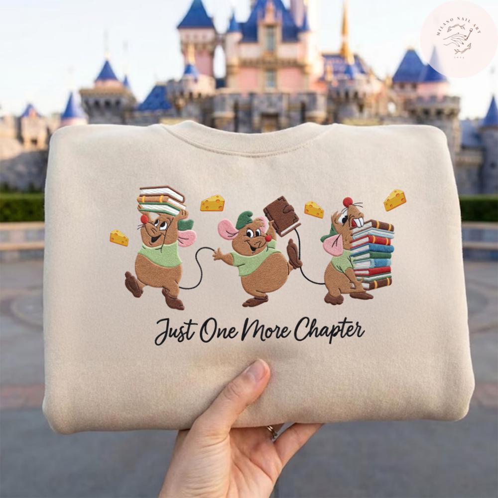 Embroidered Disney Gus Gus Machine T Shirt Sweatshirt Hoodie with Just One More Chapter – Book Lovers Gift WDW Disneyland Trip Shirt
