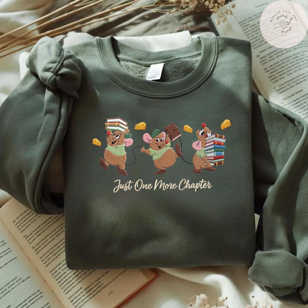Embroidered Disney Gus Gus Machine T Shirt Sweatshirt Hoodie with Just One More Chapter – Book Lovers Gift WDW Disneyland Trip Shirt - photo 5