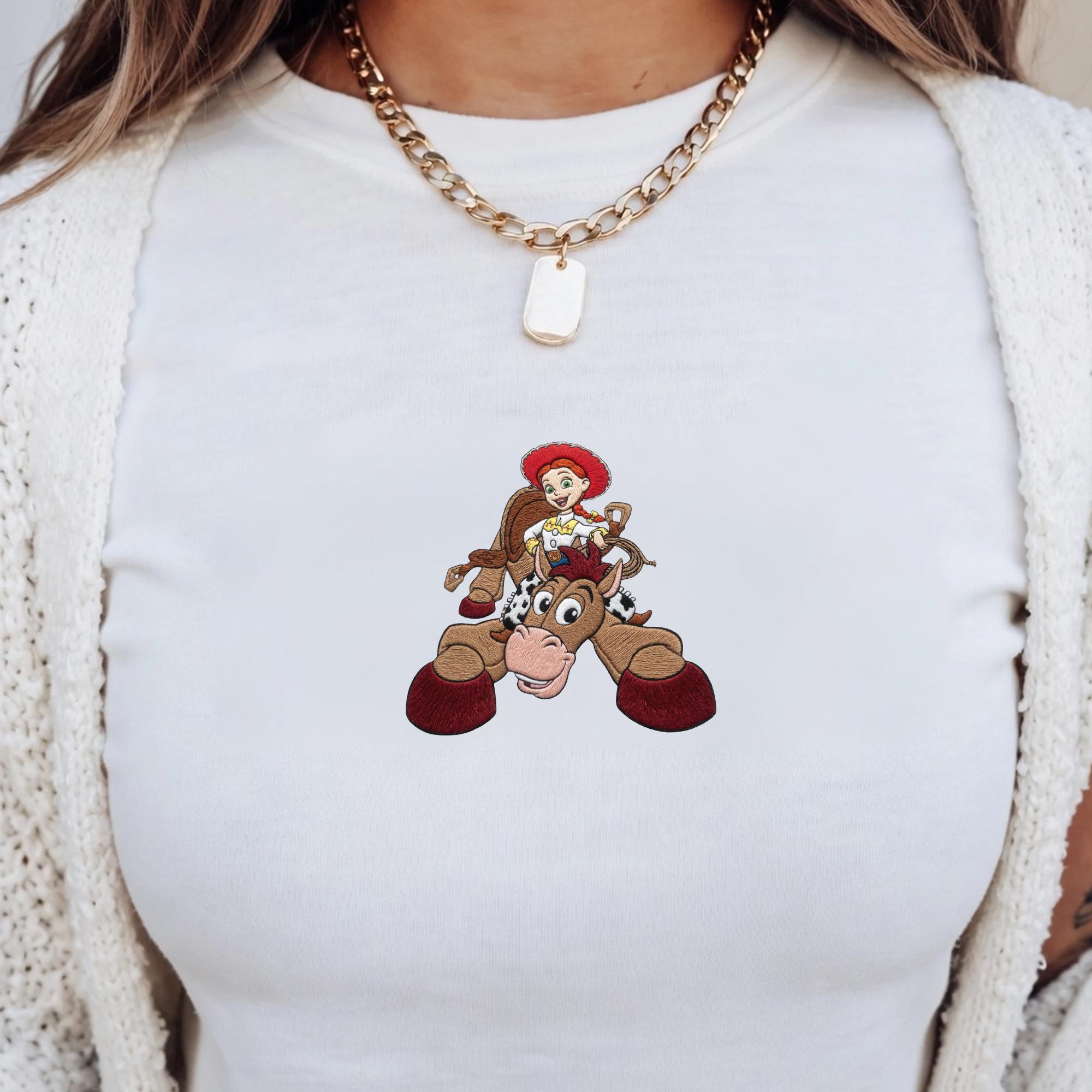 Embroidered Jessie and Bullseye Baby Tee with Vintage Toy Story Y2K Top for Cute Disney Theme Park Trip Outfit - photo 4