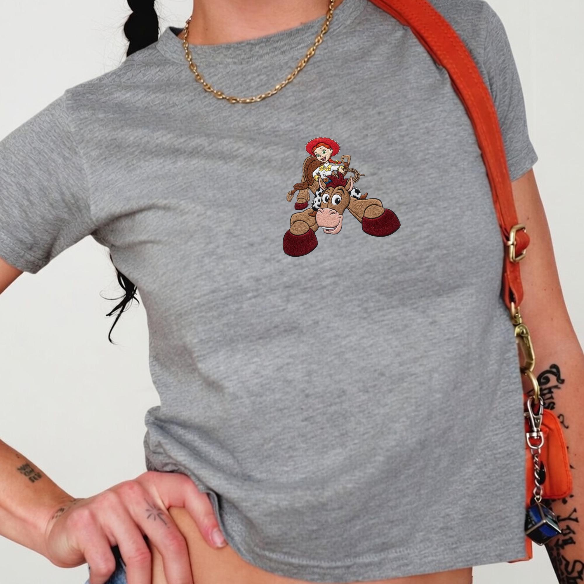 Embroidered Jessie and Bullseye Baby Tee with Vintage Toy Story Y2K Top for Cute Disney Theme Park Trip Outfit - photo 8